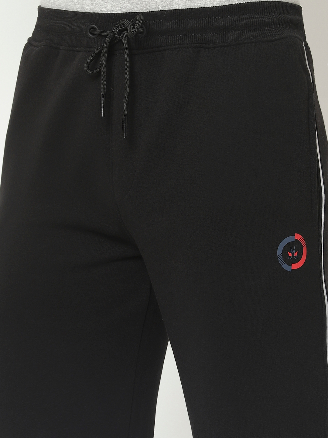 Crimsoune Club Men Black Track Pant with Contrast Logo Work