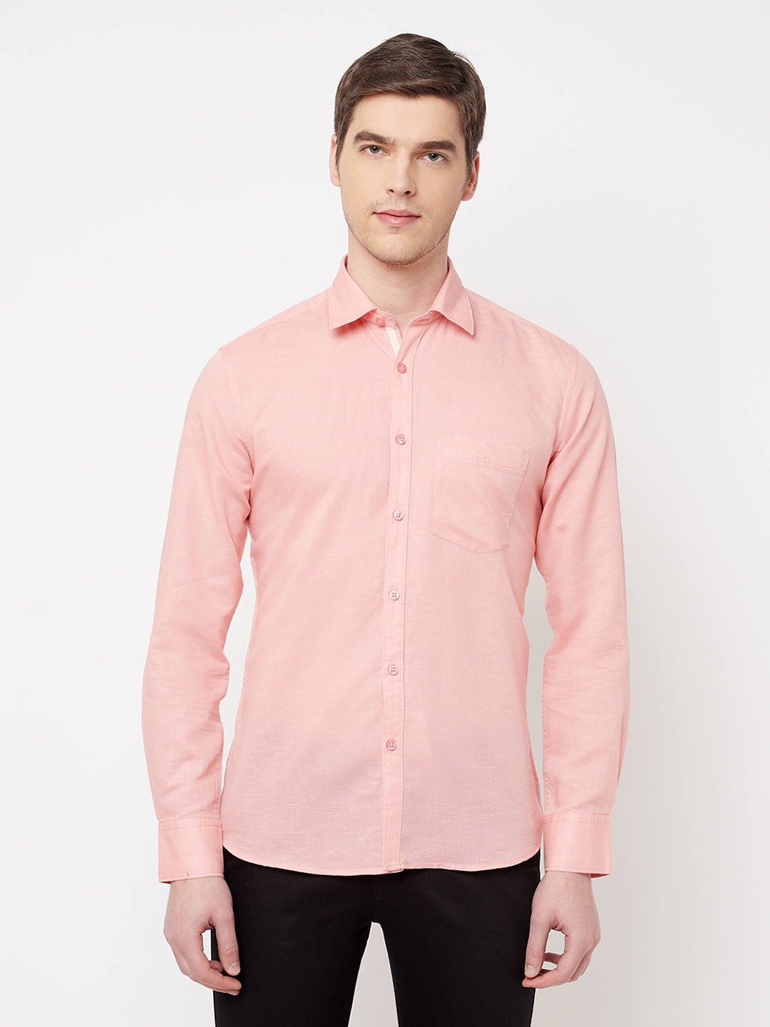 Crimsoune Club Mens Pink Solid Linen Shirt