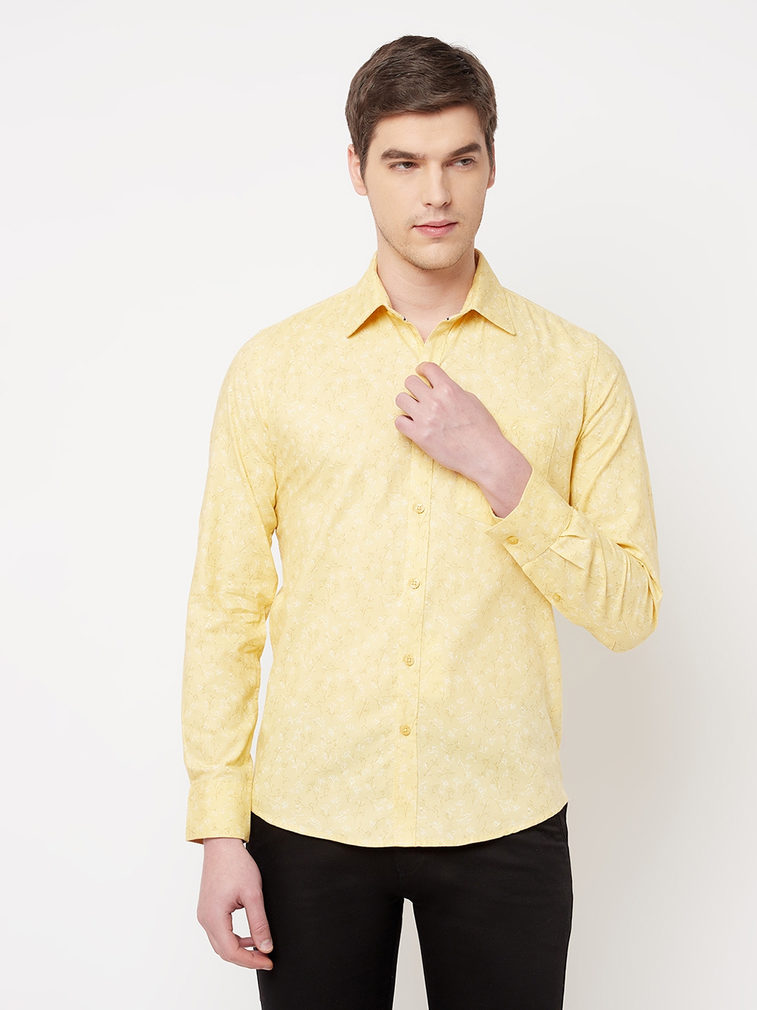 Crimsoune Club Men Yellow Floral Shirt