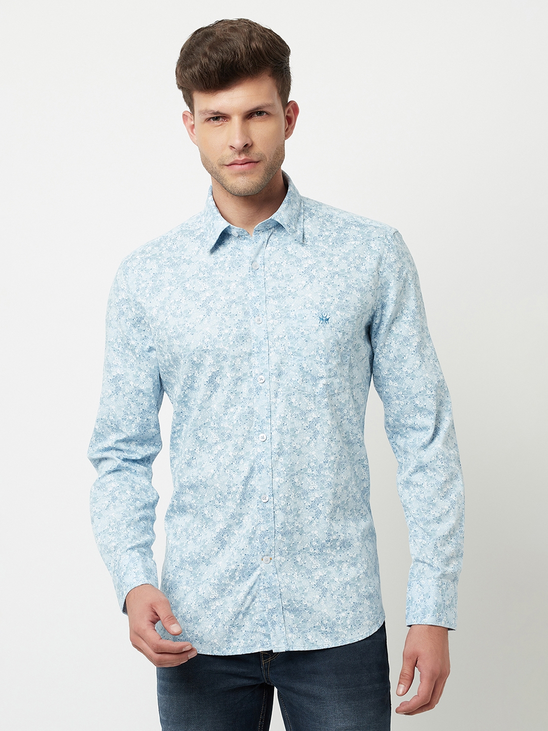 Crimsoune Club Men Blue Floral Printed Shirt