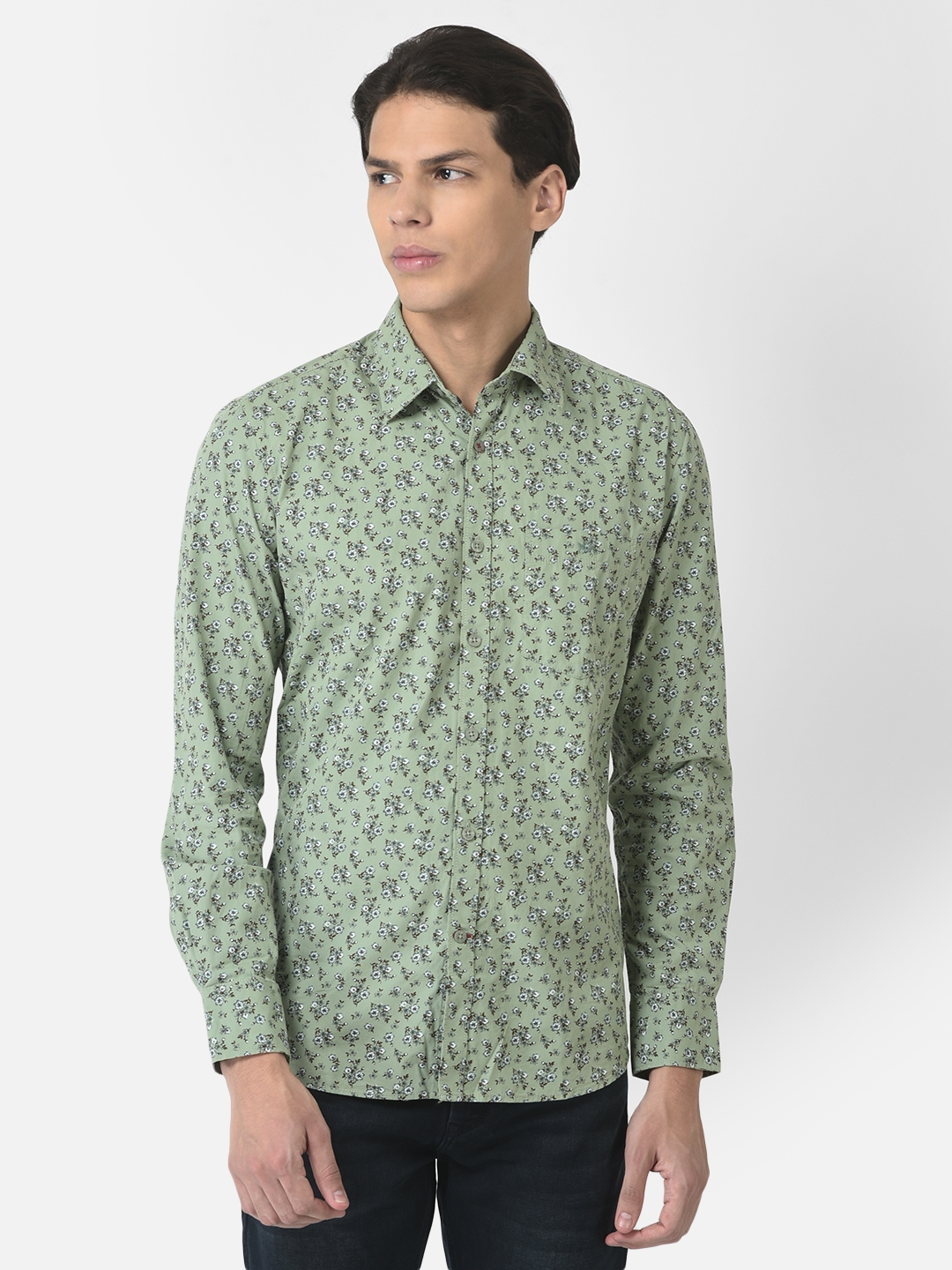Crimsoune Club Men Tea Green Shirt in Floral Print 