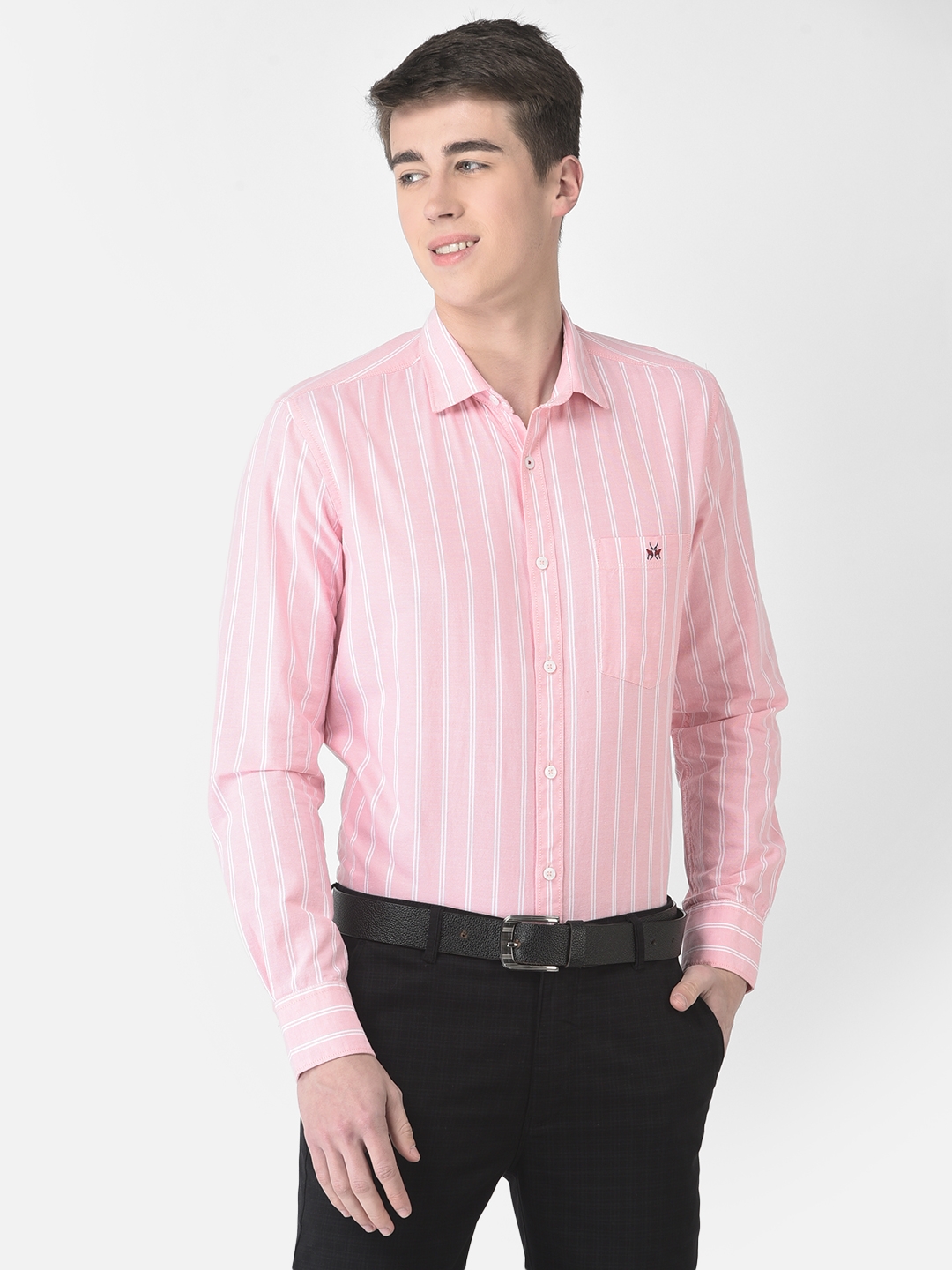 Crimsoune Club Men Pink Stripe Print Shirt