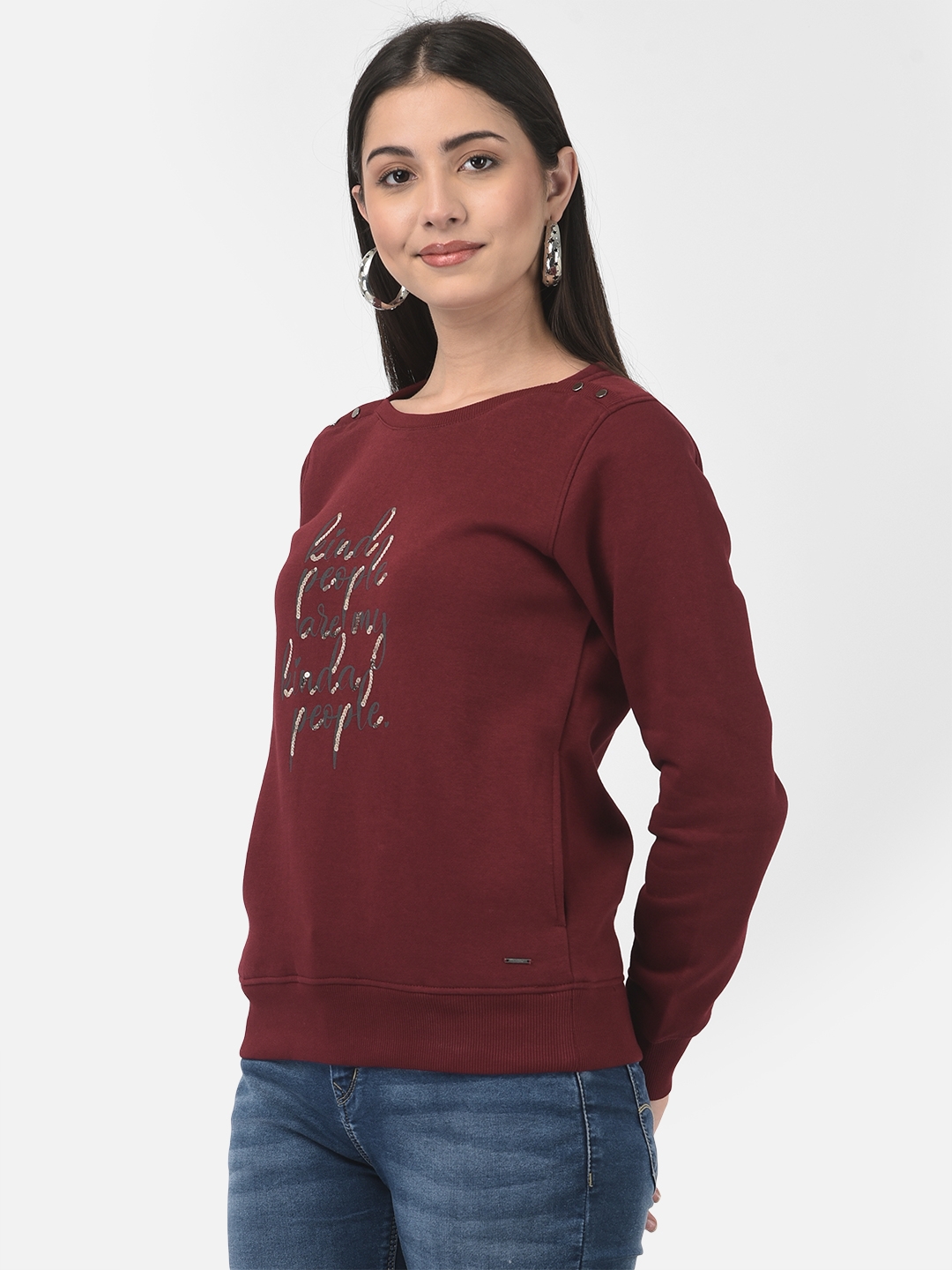 Crimsoune Club Women Maroon Typographic Sweatshirt