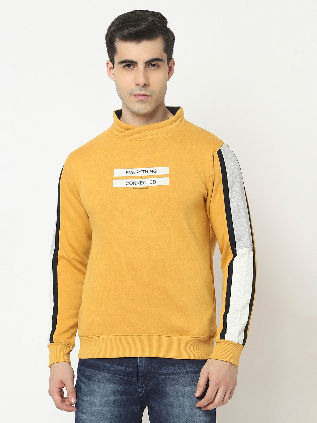Crimsoune Club Men Mustard Sweatshirt with Typography Print
