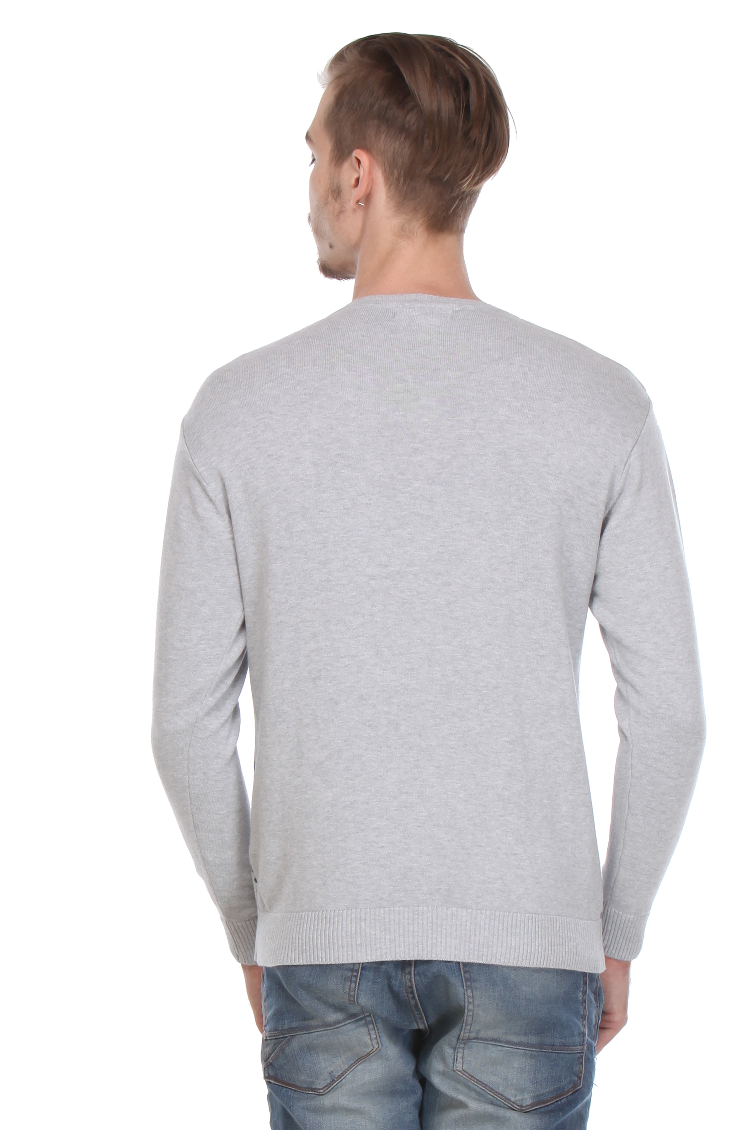 Crimsoune Club Men Grey Printed V-Neck Sweater