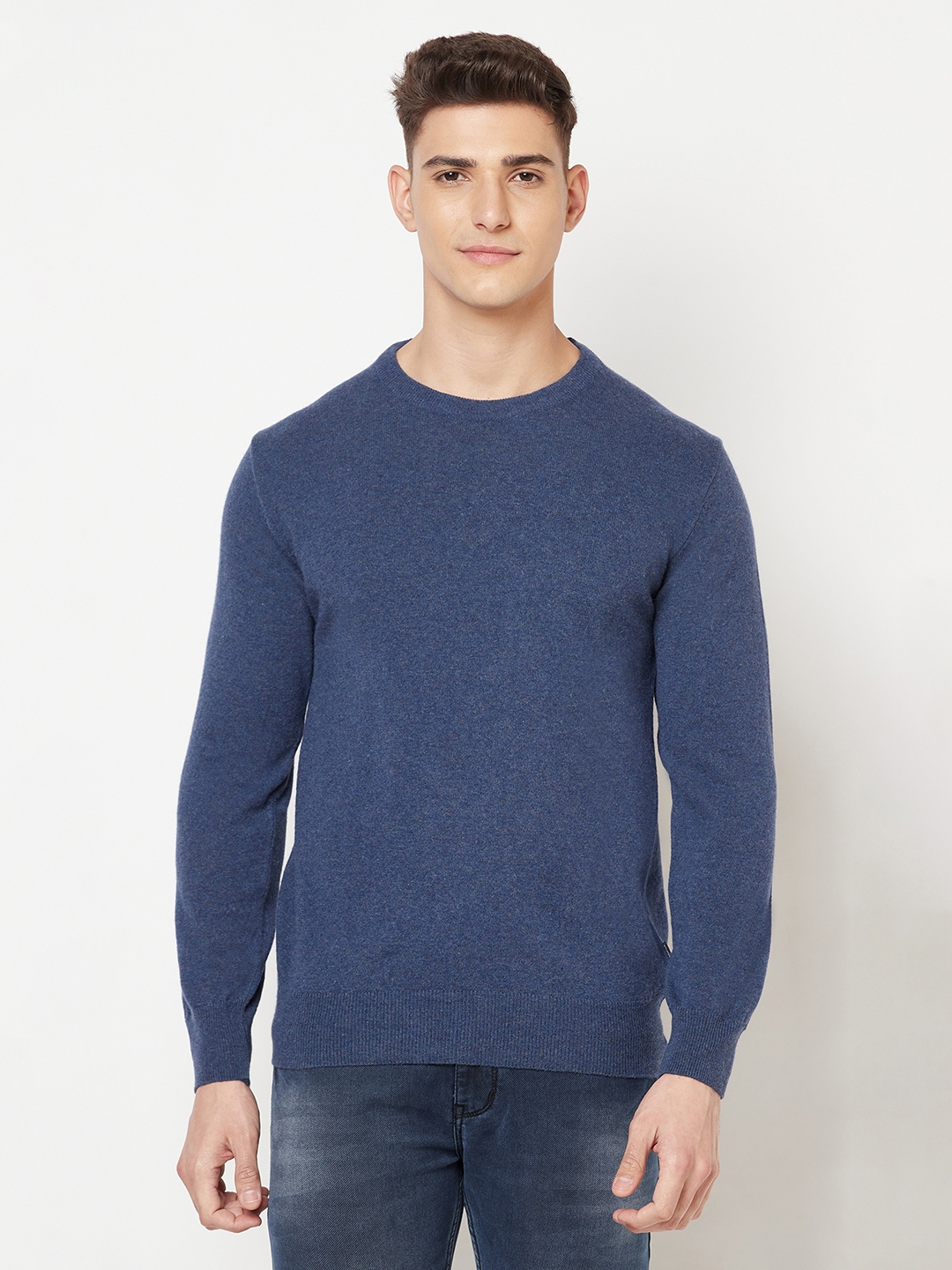Crimsoune Club Men Blue Solid Round Neck Sweater