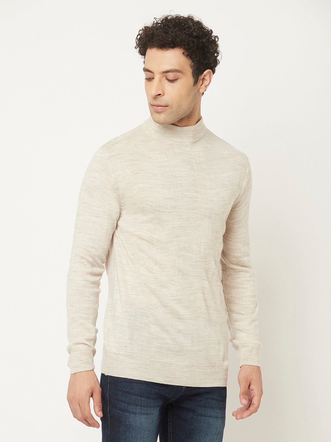 Crimsoune Club Men Off White Sweater with Melange Texture