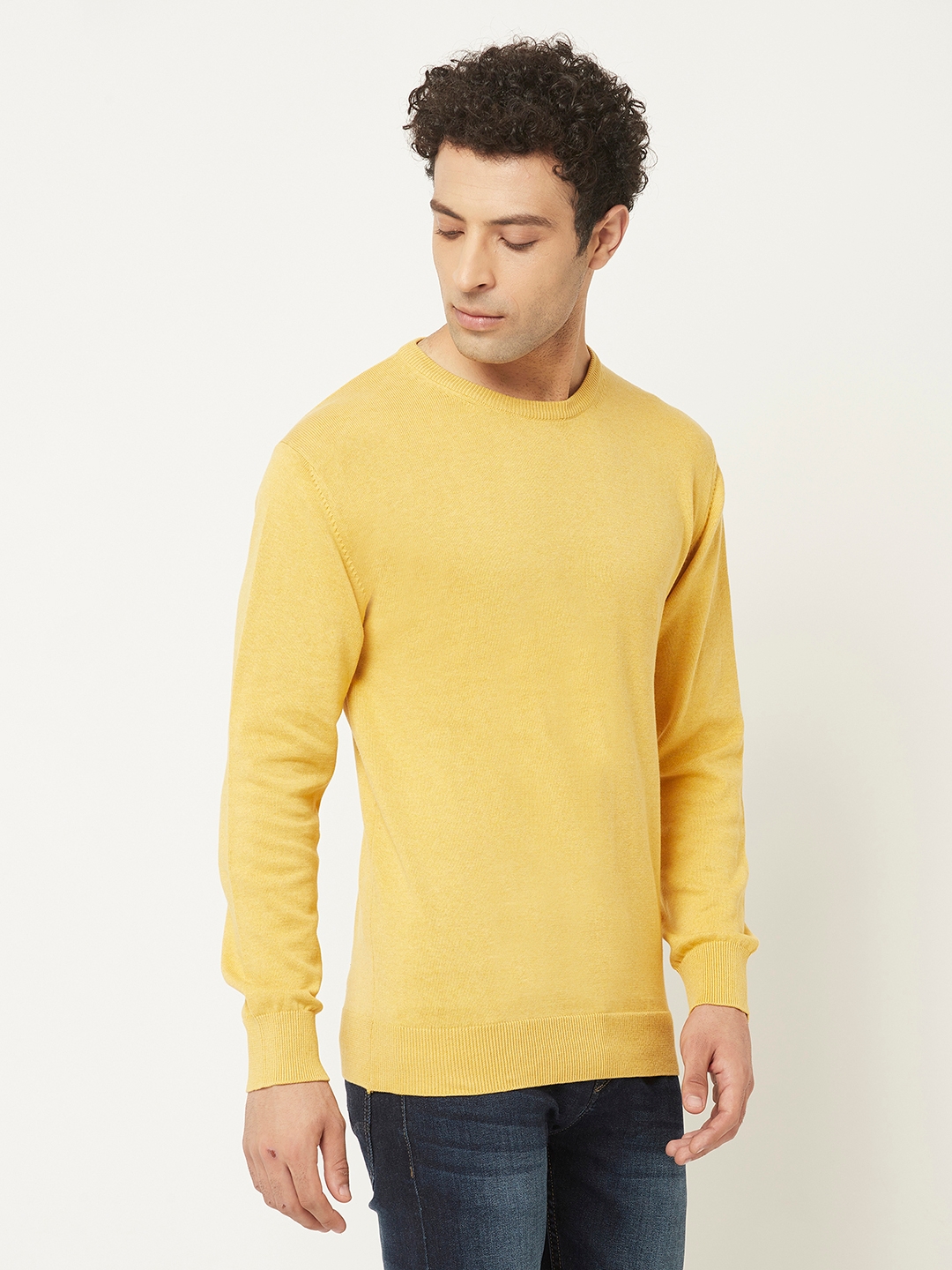 Crimsoune Club Men Yellow Sweater in Pure Cotton