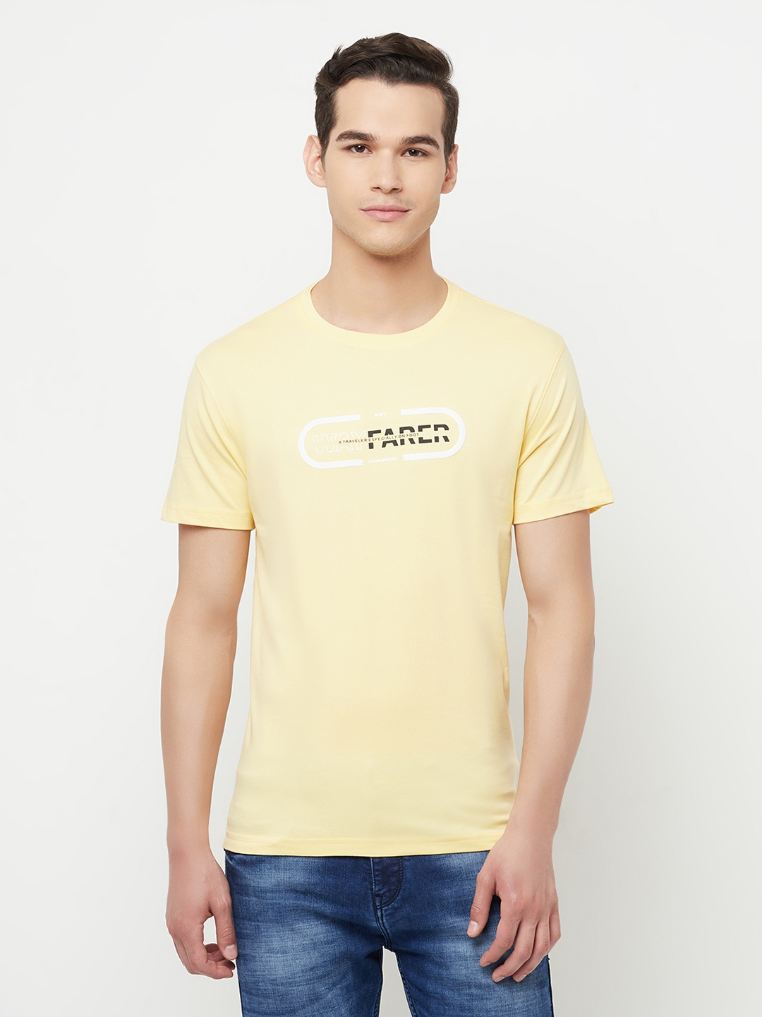 Crimsoune Club Men Yellow Printed Round Neck T-Shirt
