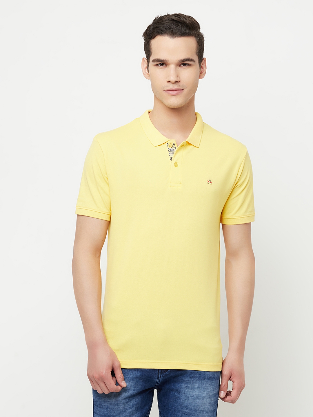 Crimsoune Club Men Yellow Solid Polo T-Shirt