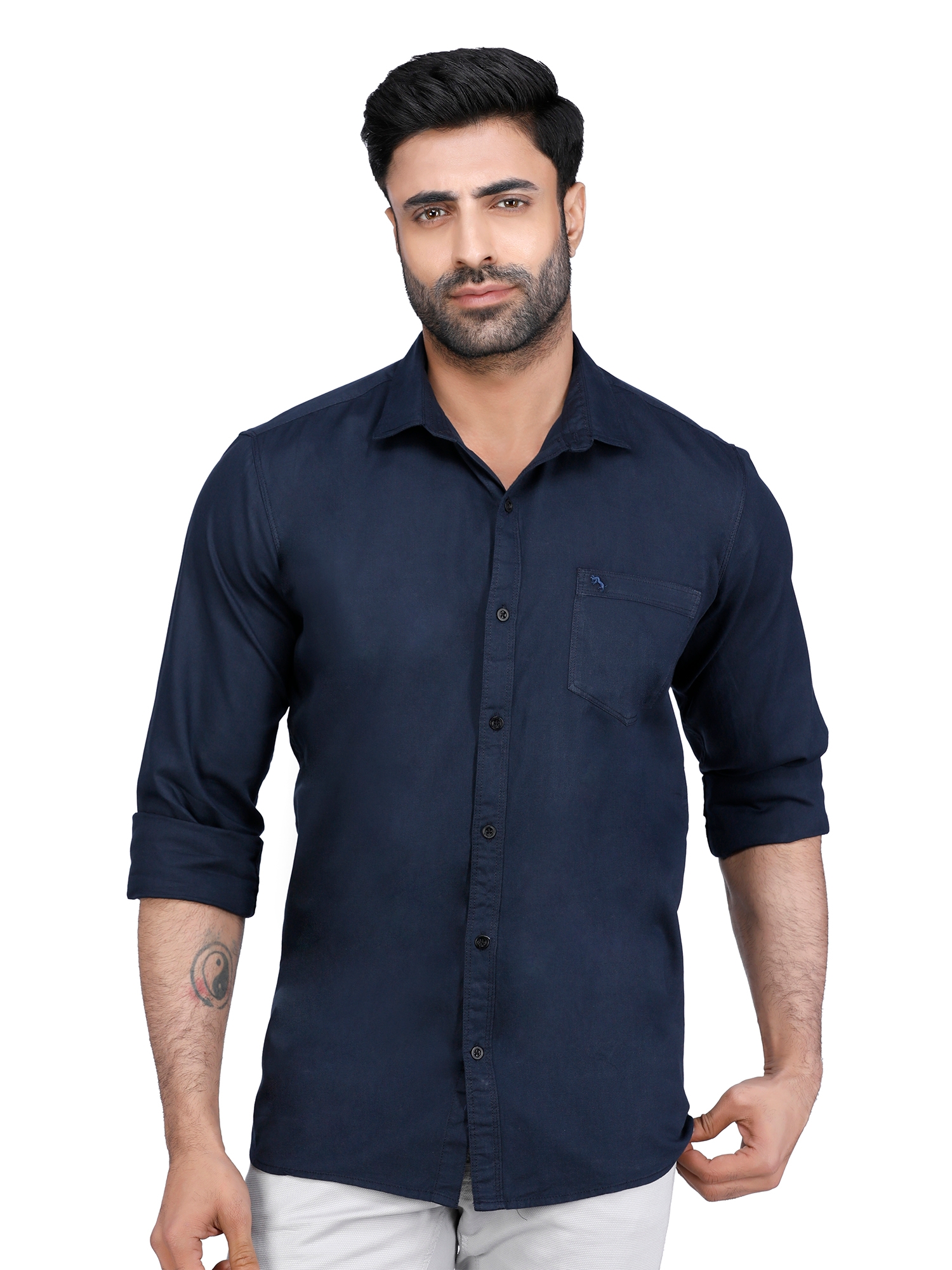 Buy D'cot by Donear Men Blue Cotton Slim Solid Casual Shirts - D'cot by ...
