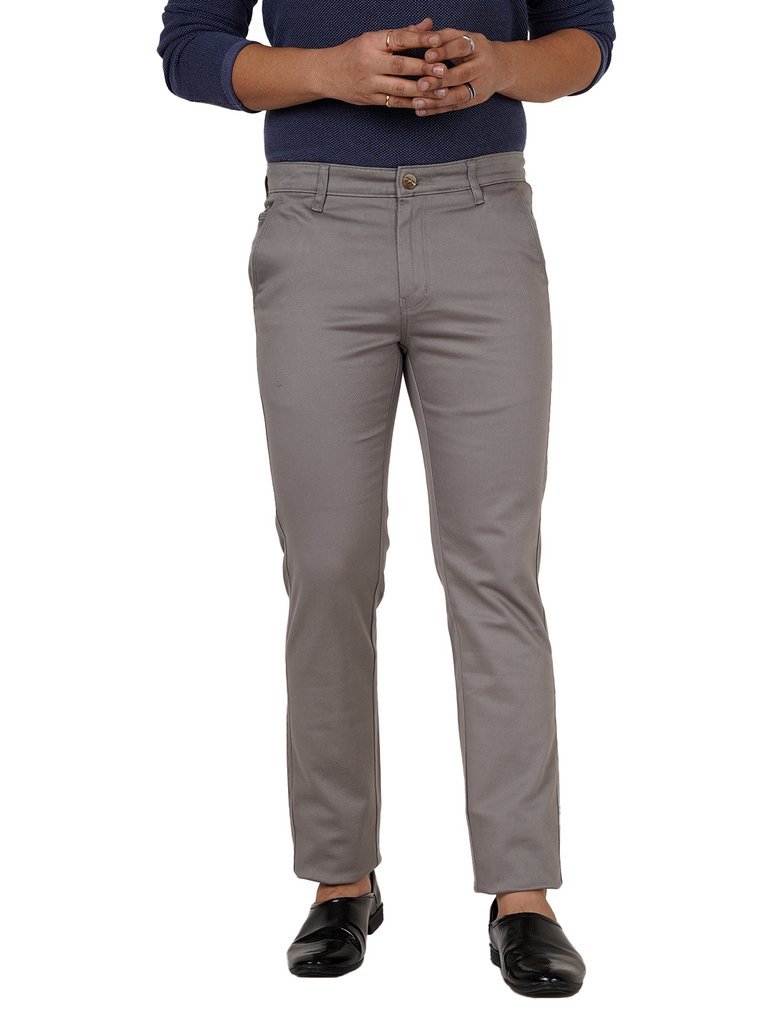 D'cot by Donear Men's Grey Cotton Trousers