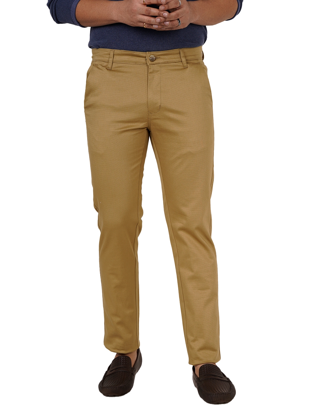D'cot by Donear Men's Brown Cotton Trousers