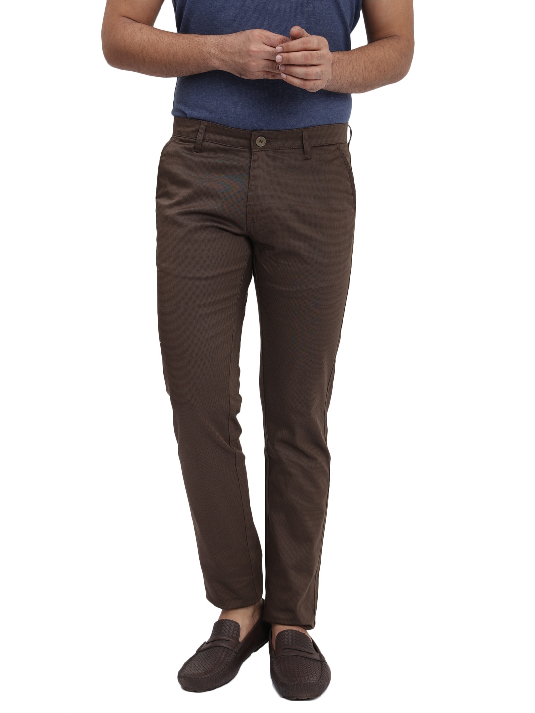 D'cot by Donear Men's Brown Cotton Trousers