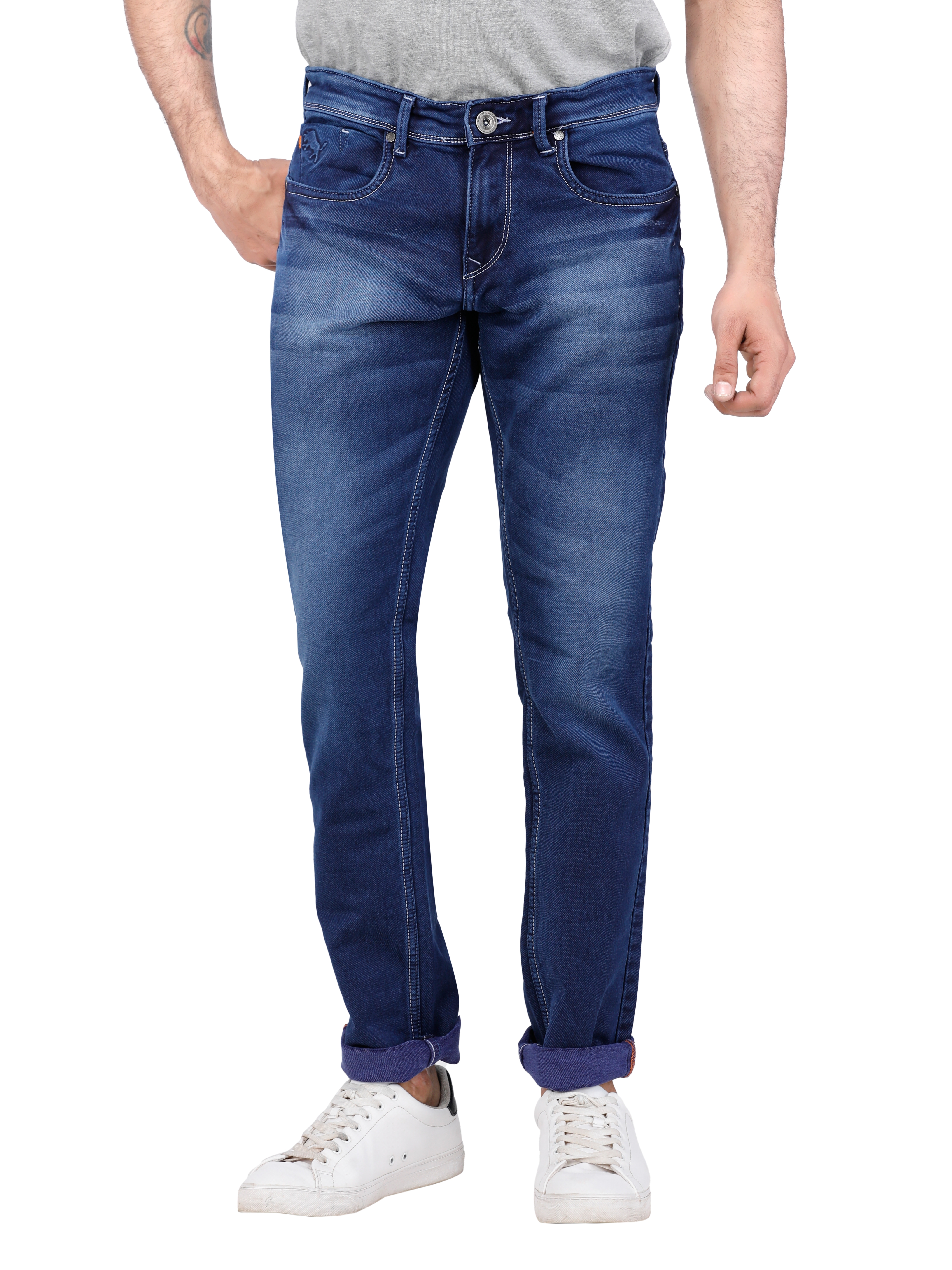 D'cot by Donear | D'cot by Donear Men Blue Cotton Slim Knitted Jeans