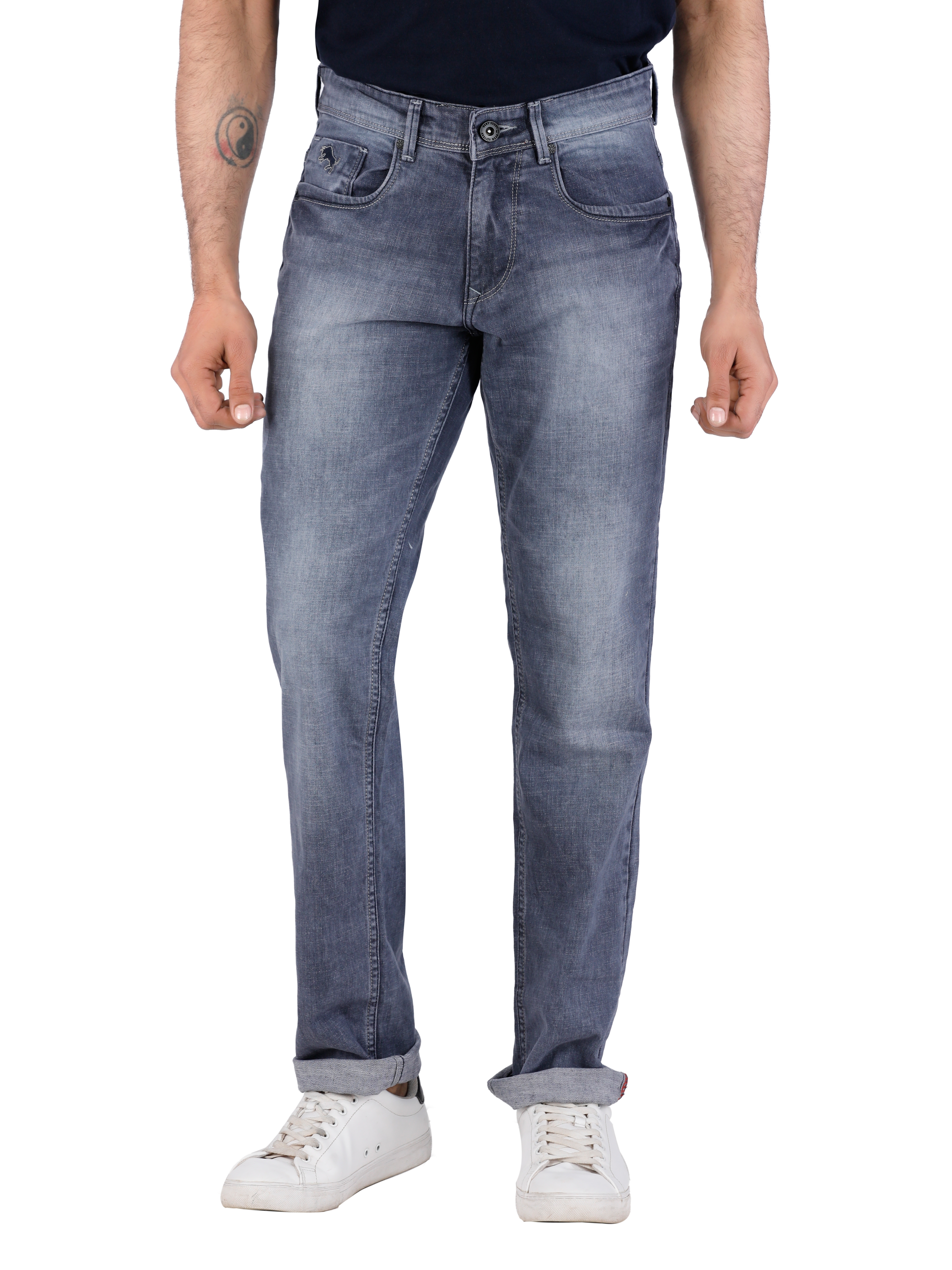D'cot by Donear | D'cot by Donear Men Grey Cotton Tapered Solid Jeans