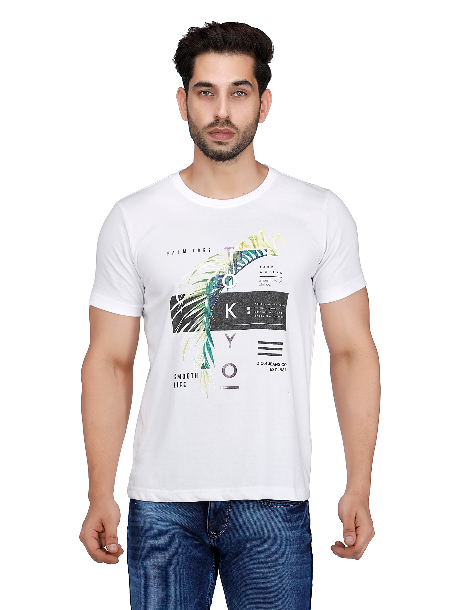 D'cot by Donear | D'cot by Donear Men White Polycotton Regular Graphics T-Shirts