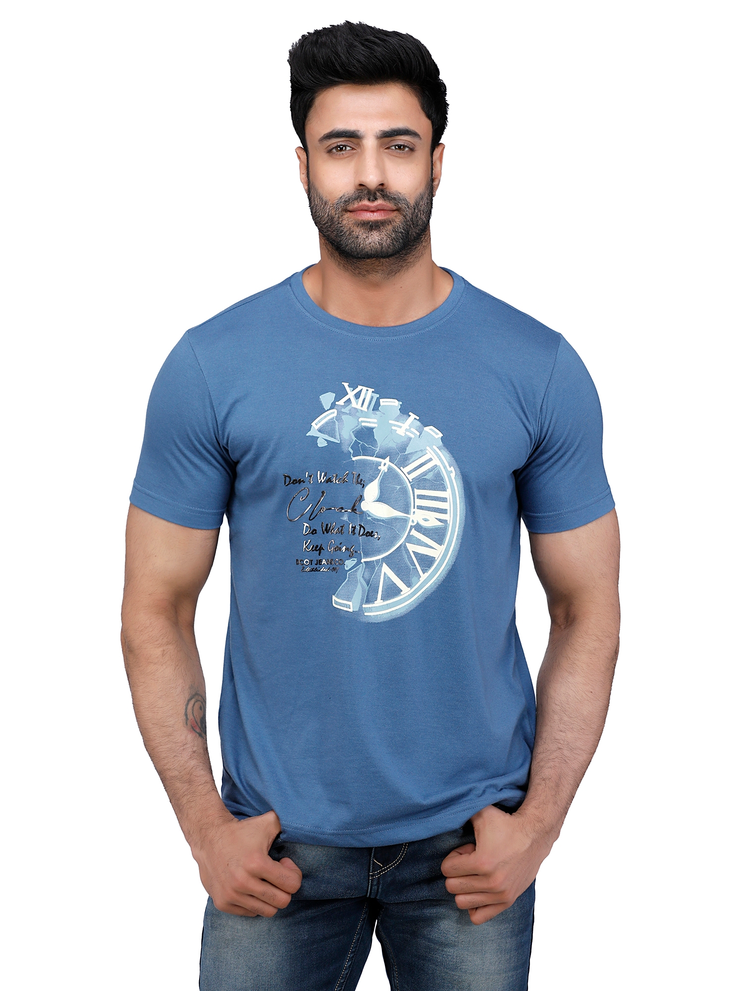 Buy D'cot by Donear Men Blue Polycotton Regular Graphics T-Shirts - D ...