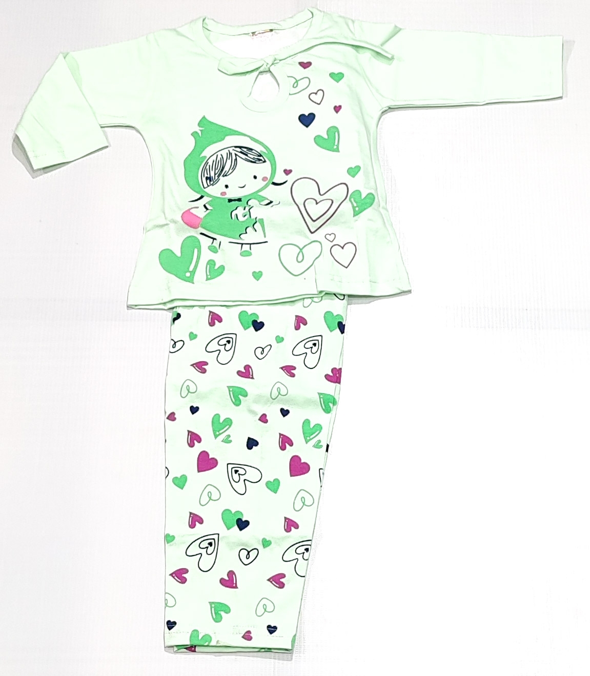AAAKAR | Girl's Green Stylish Graphic Printed Cotton Blend NightSuit Set