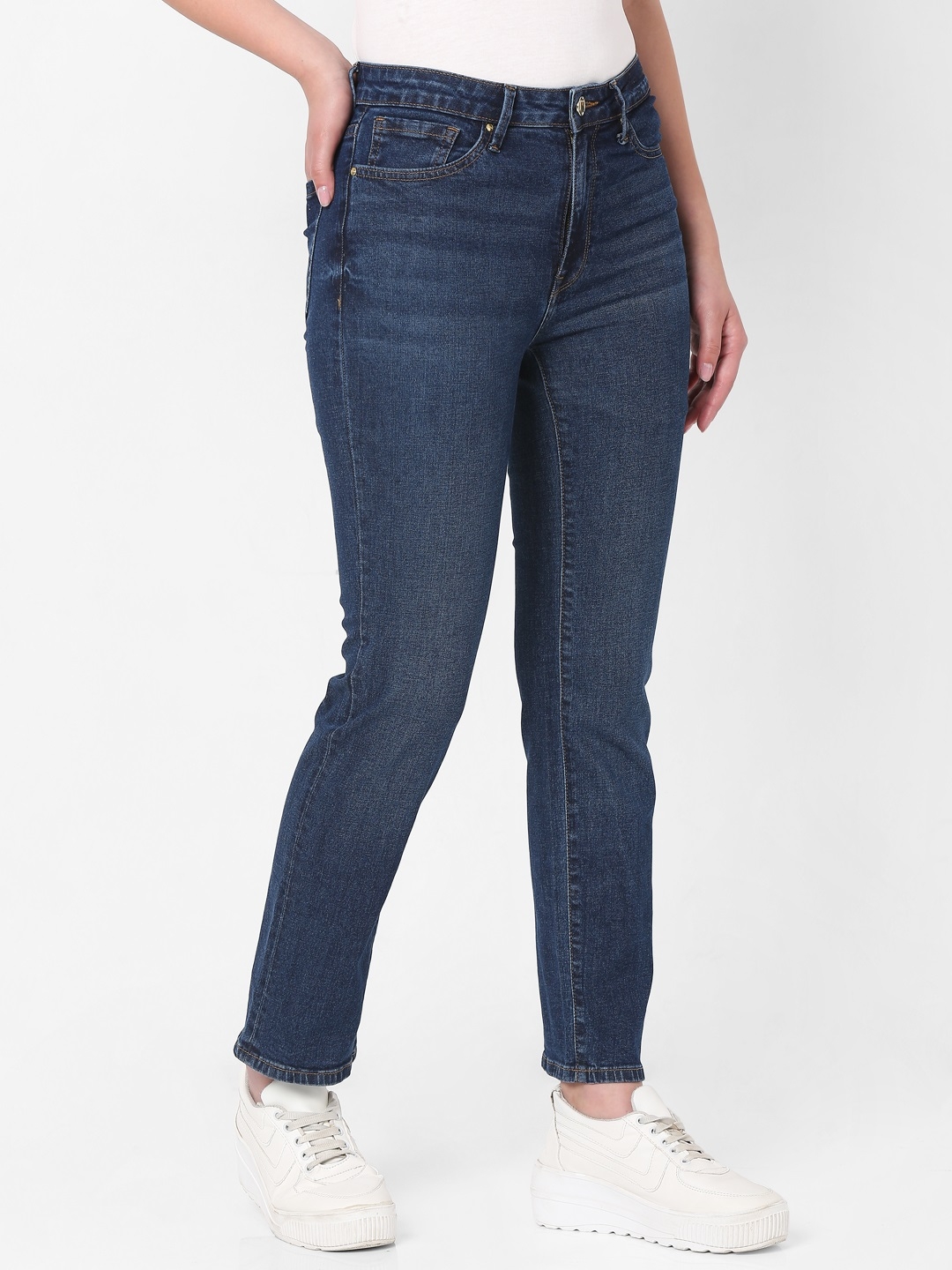 Women's Blue Cotton Solid Flared Jeans