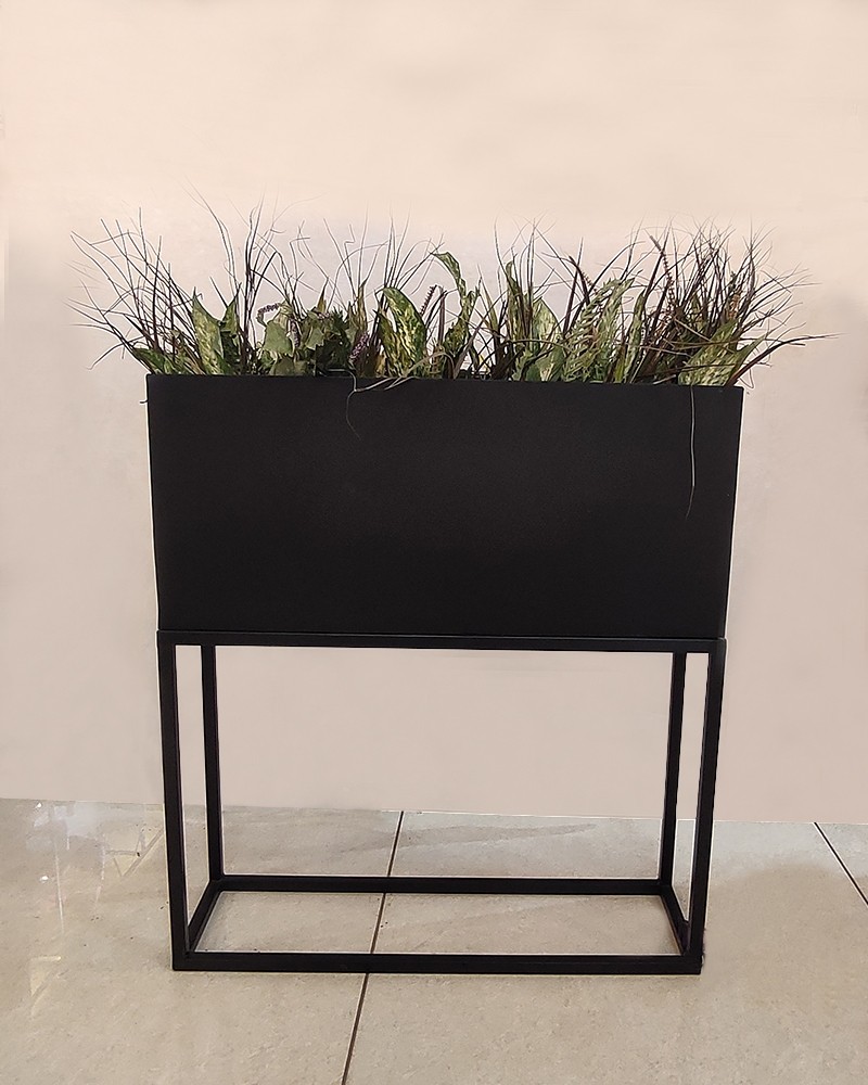 Order Happiness | Order Happiness Planter Stand Rectangular MDF & Metal large Standing Flower Stand Garden Floor Planter Display Stand Indoor Planter Stand With Planter - ( Black )