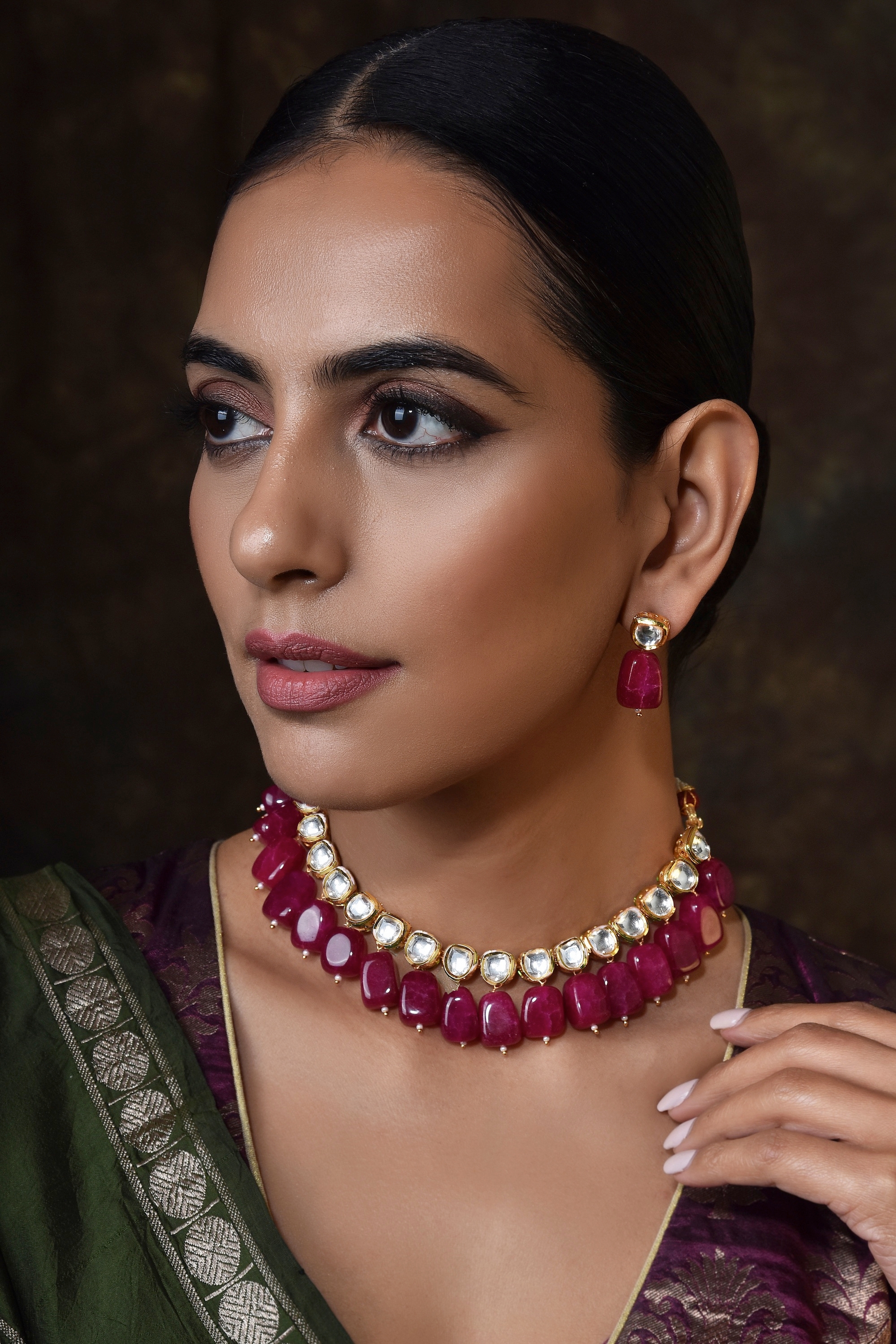 Swabhimann Jewellery | Shereena Maroon Kundan Necklace Set