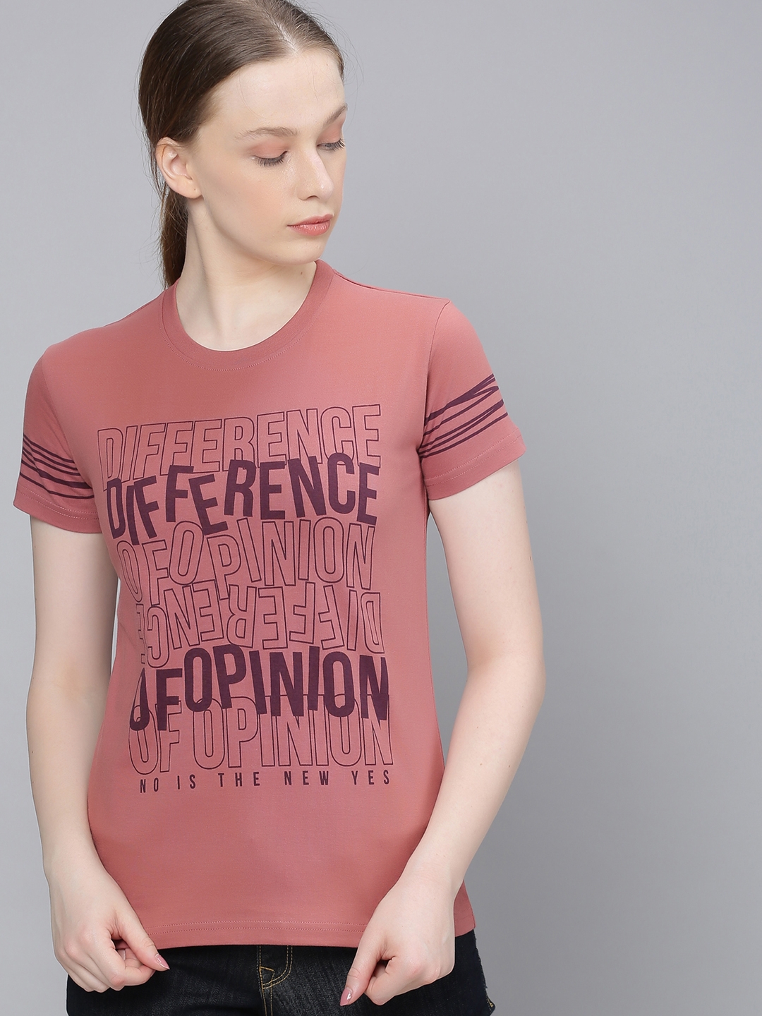 Difference of Opinion | Difference of Opinion Women Pink Typography Printed T-Shirt