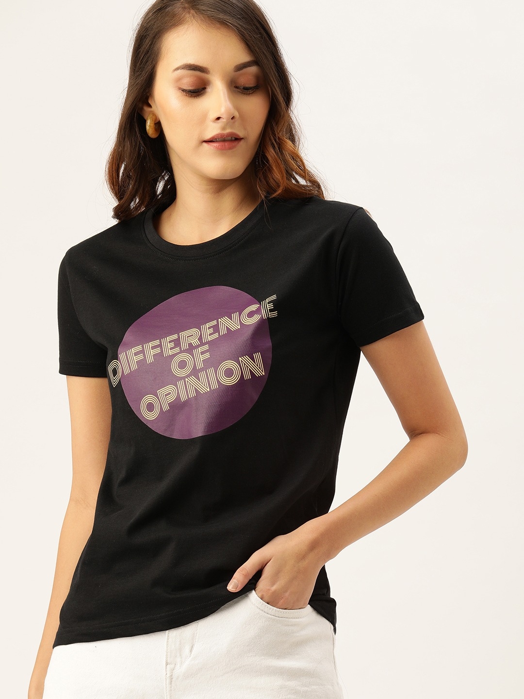 Difference of Opinion | Difference of Opinion Women Black Typography Printed T-Shirt