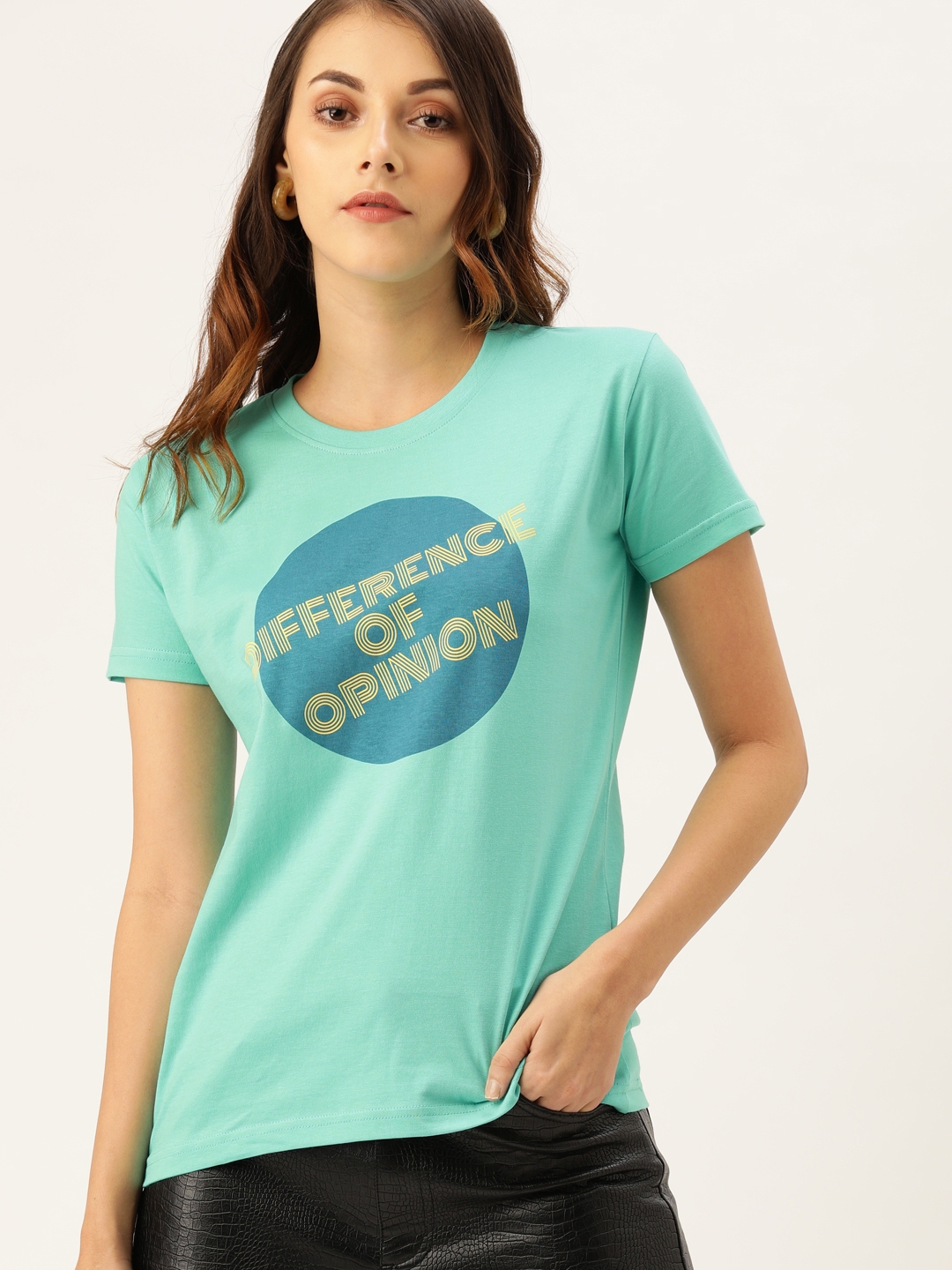 Difference of Opinion | Difference of Opinion Women Green Typography Printed T-Shirt