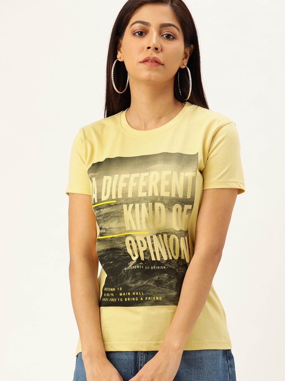Difference of Opinion | Difference of Opinion Women Yellow Typography Printed T-Shirt
