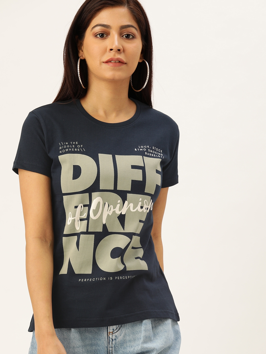 Difference of Opinion | Difference of Opinion Women Blue Typography Printed T-Shirt