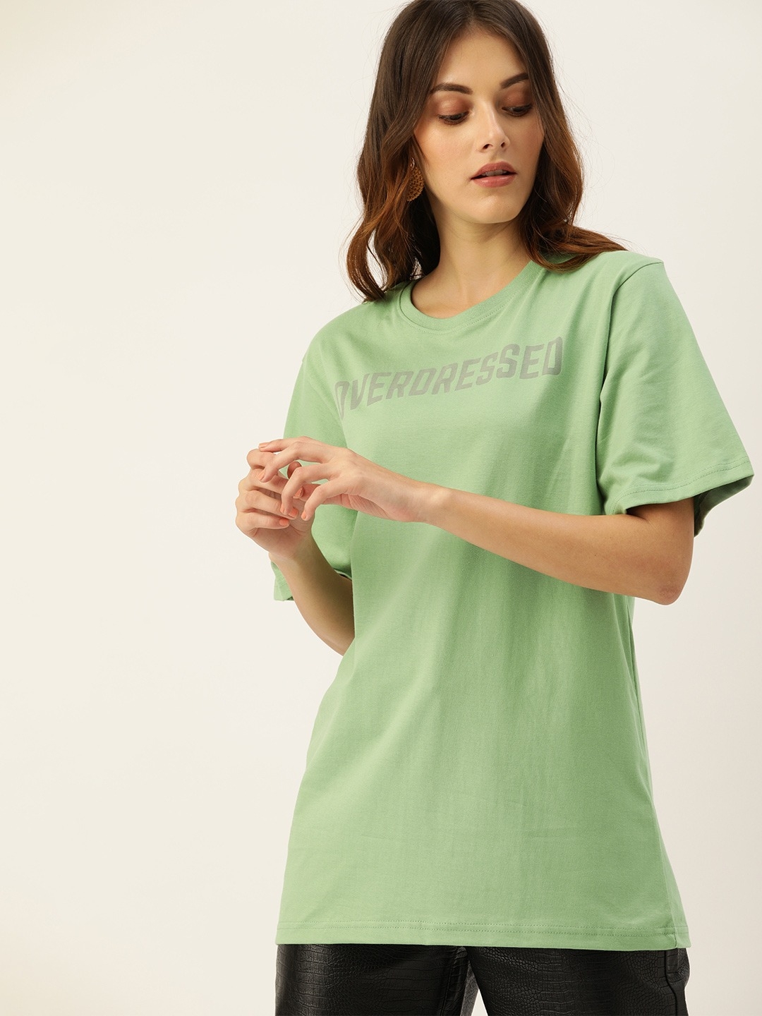 Dillinger | Dillinger Women Green Oversized Printed T-Shirt