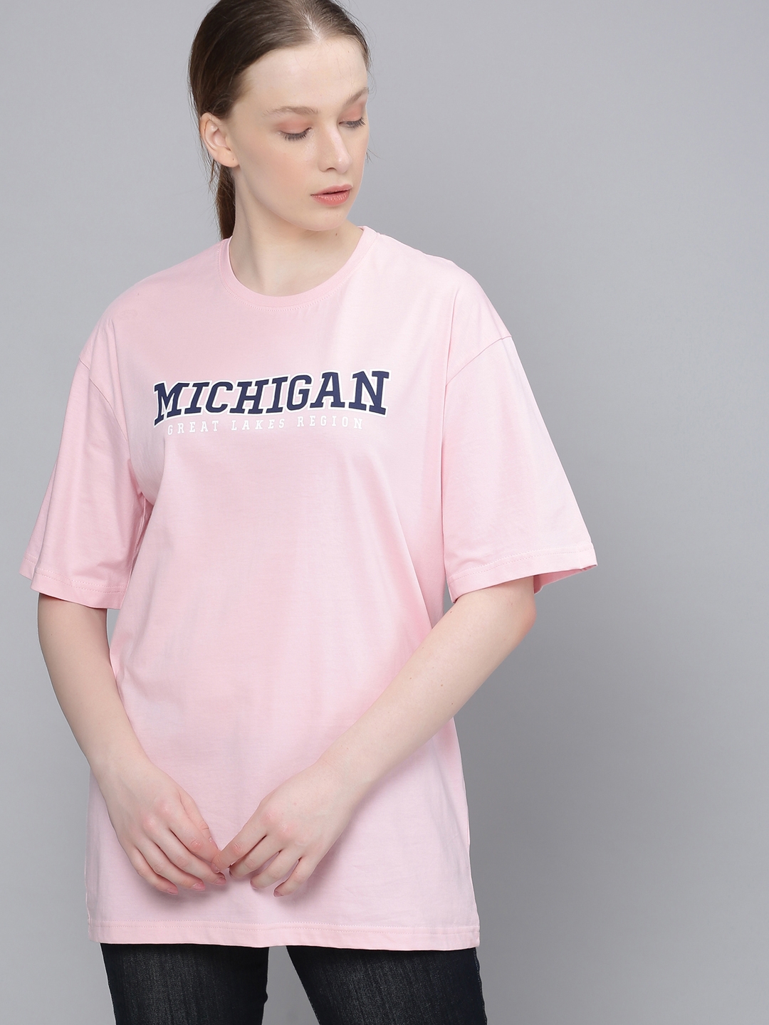 Dillinger | Dillinger Women Pink Oversized Printed T-Shirt