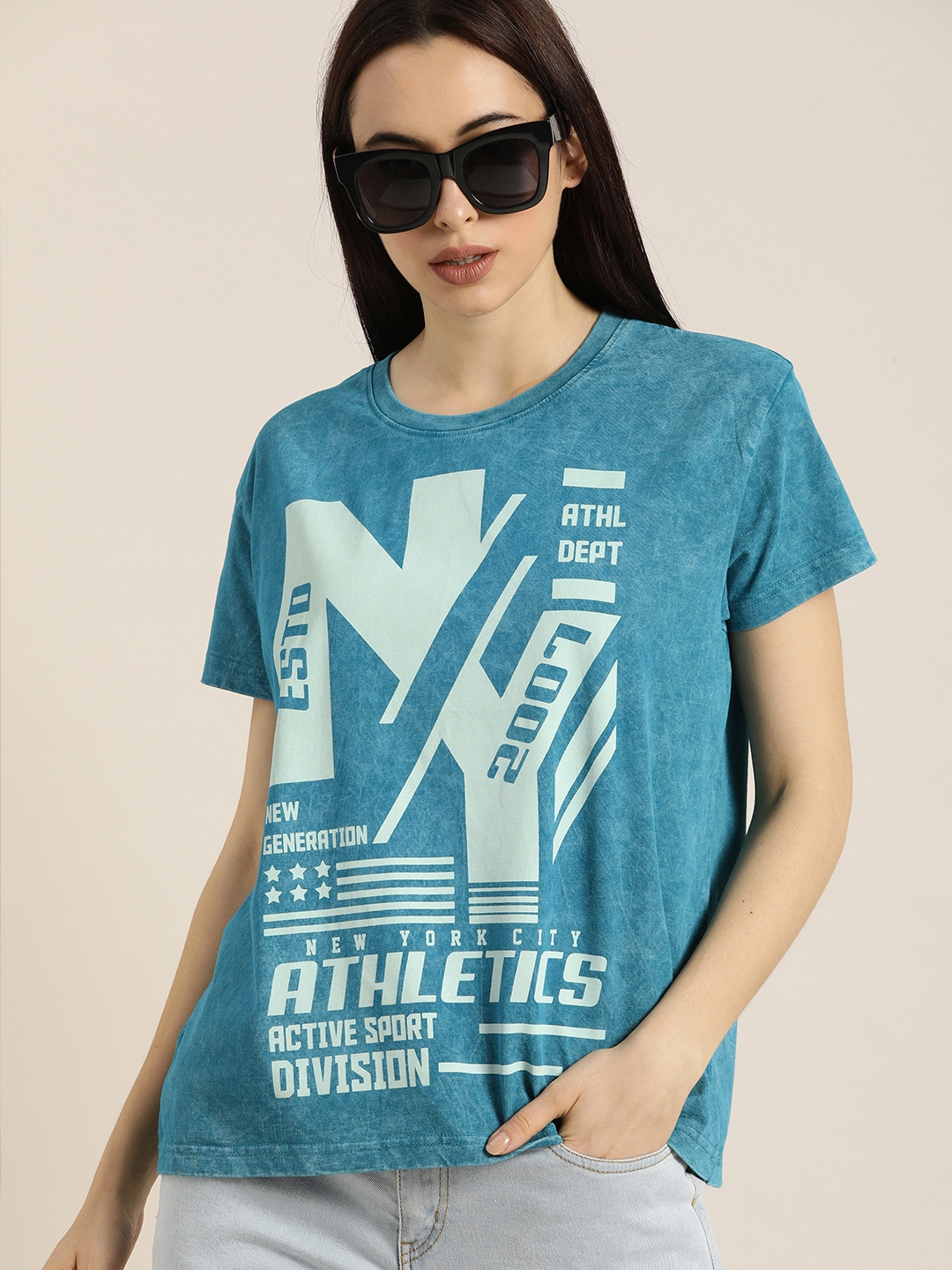 Dillinger | Dillinger Women Blue Printed Boxy T-Shirt