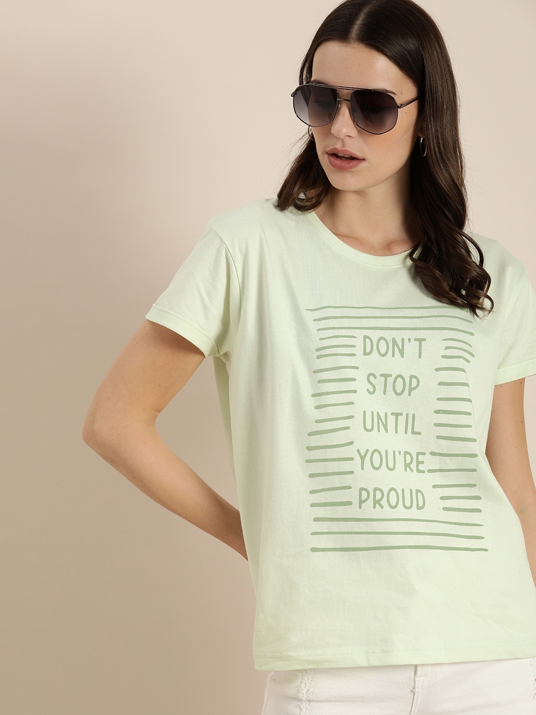 Dillinger | Dillinger Women Green Typographic Printed T-Shirt