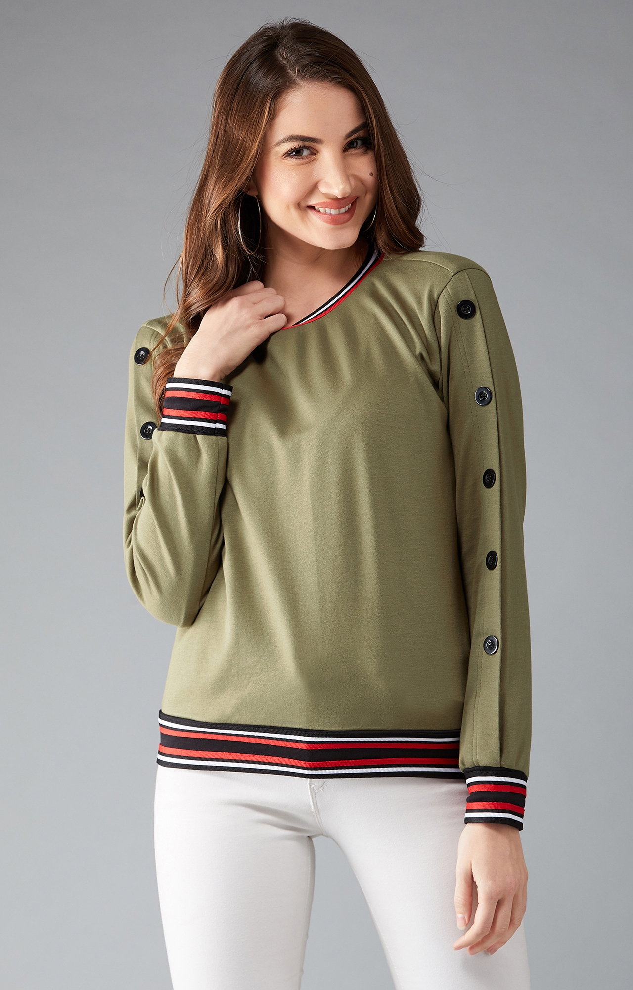 Dolce Crudo | Hotline Bling Buttoned Sleeve Sweatshirt Olive Green
