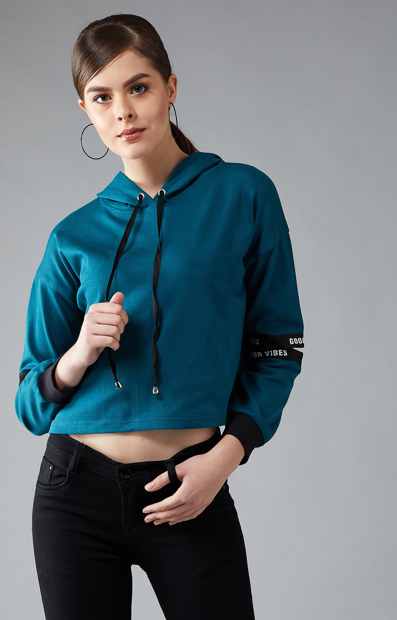 Dolce Crudo | Wear It Well Slitted Sleeve Hooded Sweatshirt Turquoise