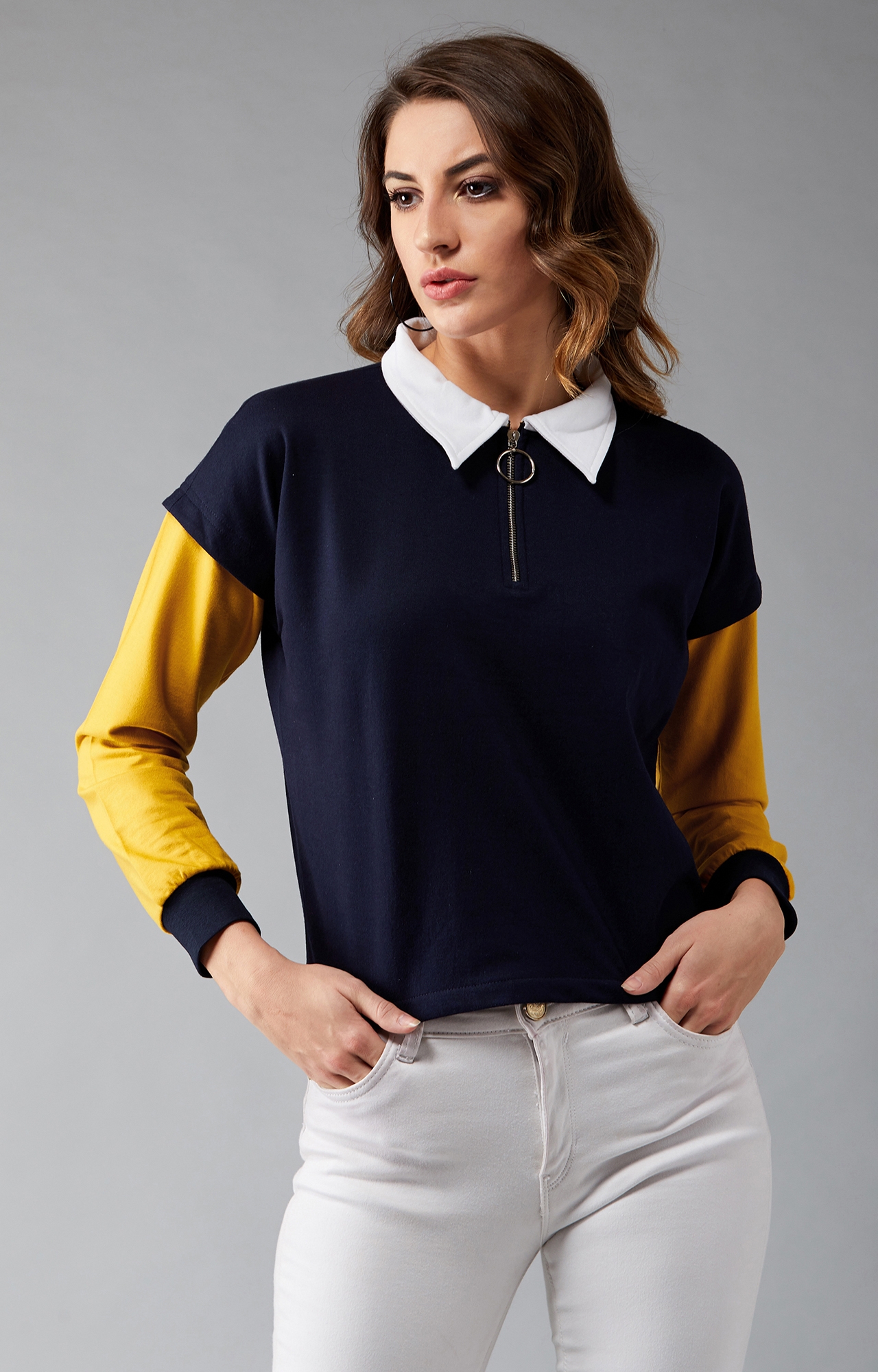 Dolce Crudo | Chase The Moonlight Zip Up Sweatshirt Multicolor-Base Navy Blue