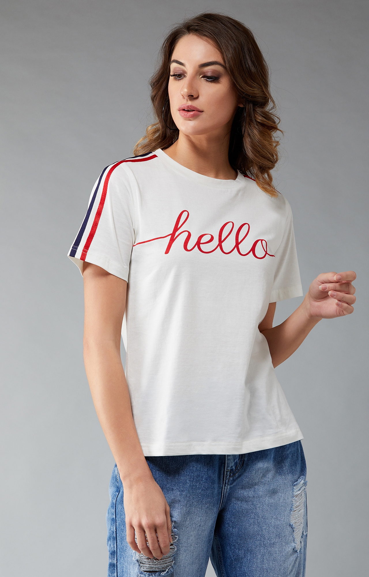 Dolce Crudo | Hello Girl's Round Neck Twill T-Shirt White