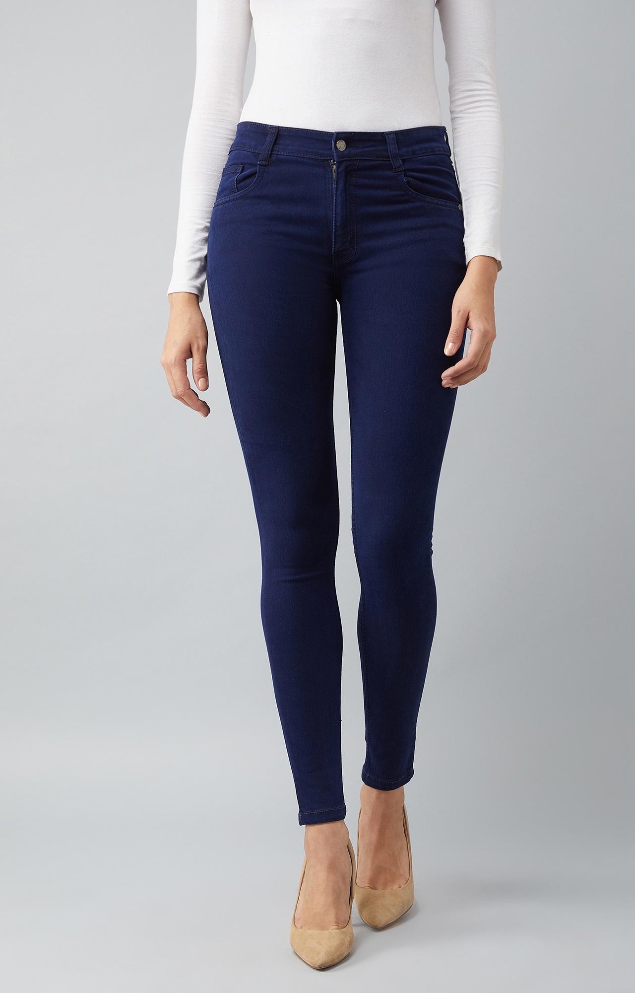 Dolce Crudo | Women's Navy Blue Skinny Fit Mid Rise Regular Length Denim Stretchable Jeans