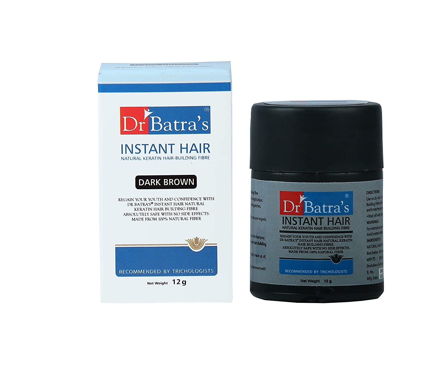 Dr Batra's | Dr Batra's Instant Hair Natural keratin Hair Building Fibre Dark Brown - 12 gm (Pack Of 2)