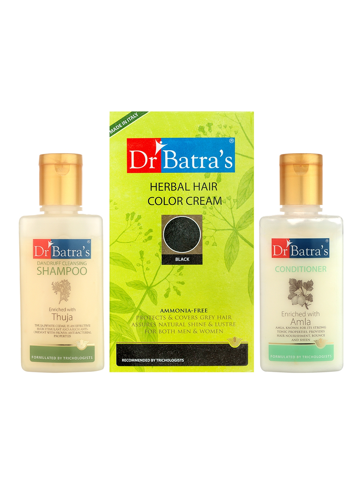 Dr Batra's | Dr Batra's Herbal Hair Color Cream-Black, Dandruff Cleansing Shampoo - 100 ml and Conditioner - 100 ml ( Pack of 3 Men and Women)