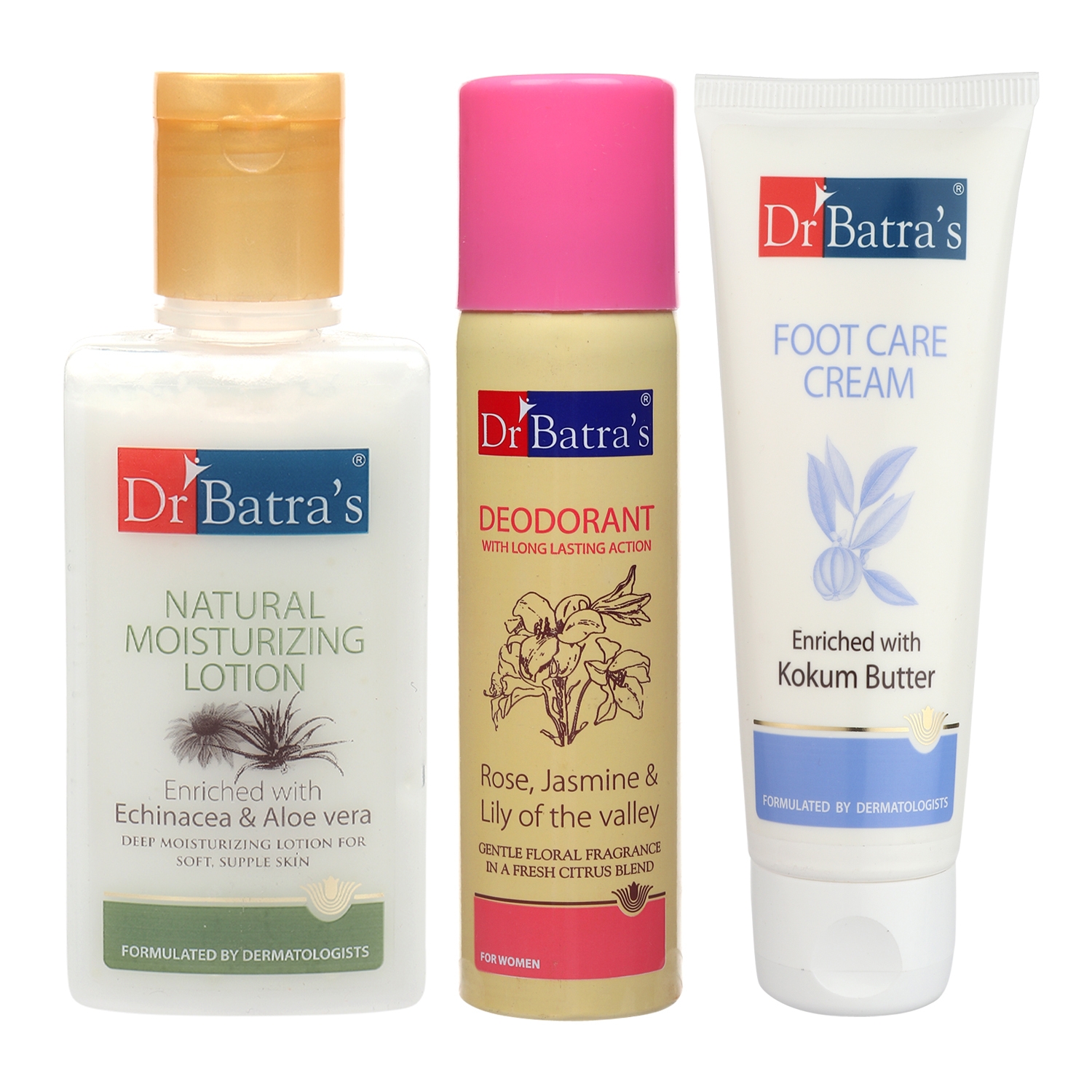 Dr Batra's | Dr Batra's Natural Moisturising Lotion 100 ml, Deo For Women 100 G and Foot Care Cream 100 ml(Pack of 3 For Women)