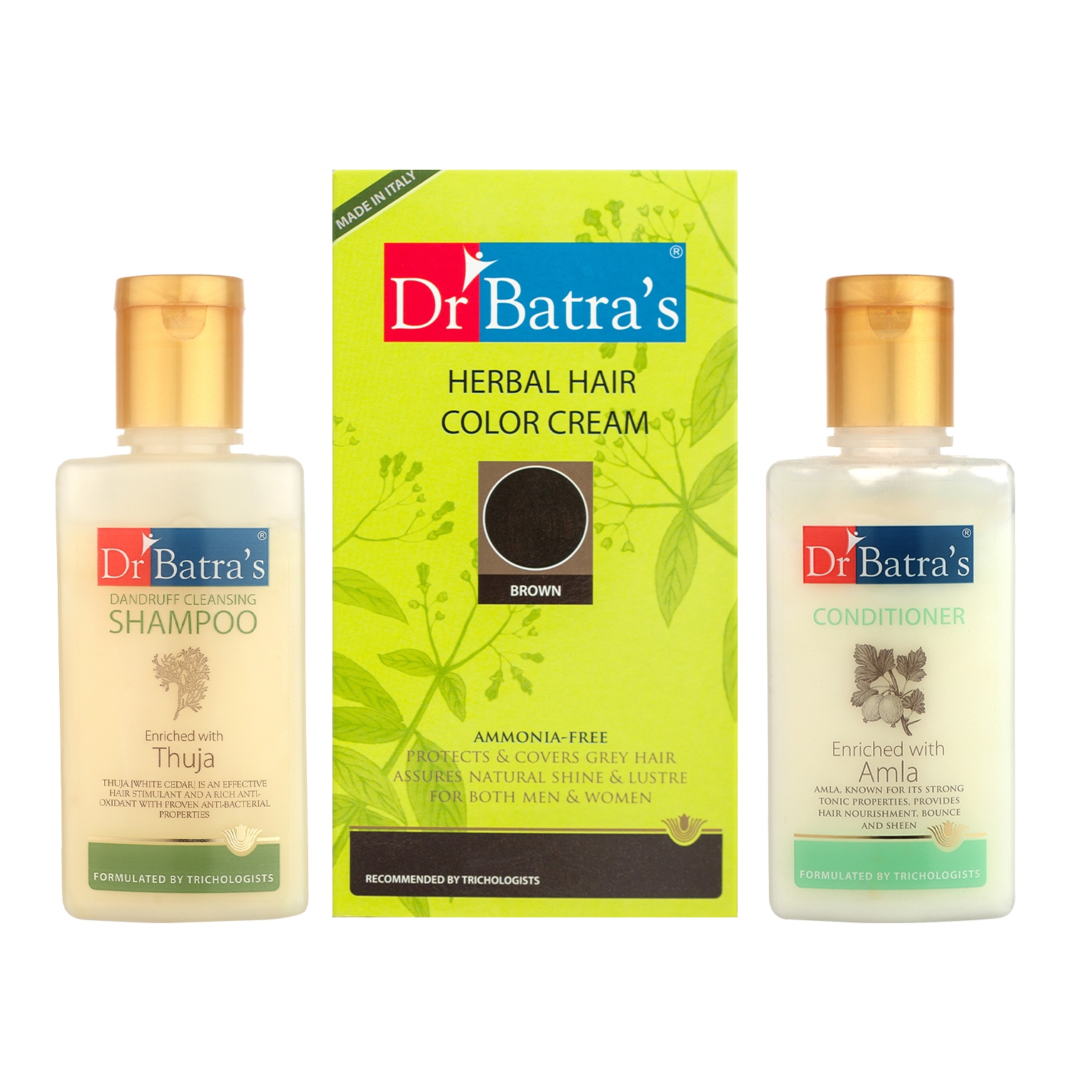Dr Batra's | Dr Batra's Herbal Hair Color Cream- Brown, Dandruff Cleansing Shampoo - 100 ml and Conditioner - 100 ml (Pack of 3 Men and Women)