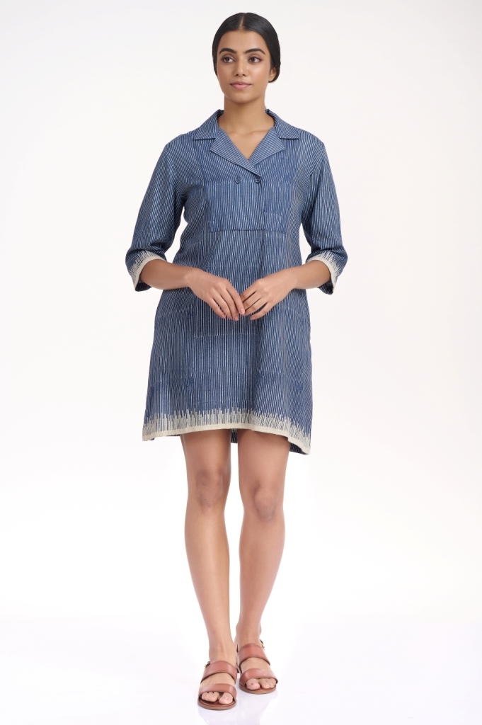 ABRAHAM AND THAKORE | Geometric Embroidered Blue Dress