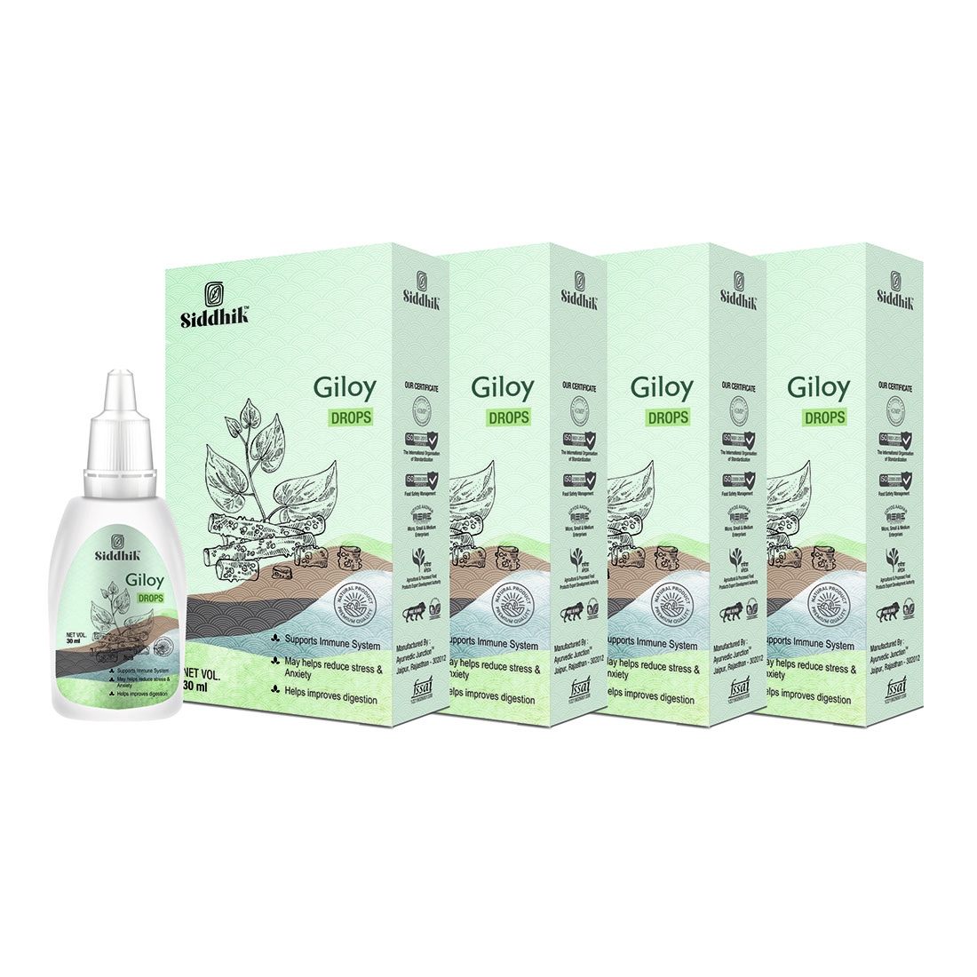 Siddhik | Siddhik Giloy Drops to Boost Immunity & Strength | Improves Digestion | Helps Reduce Stress | 30ml Pack of 4