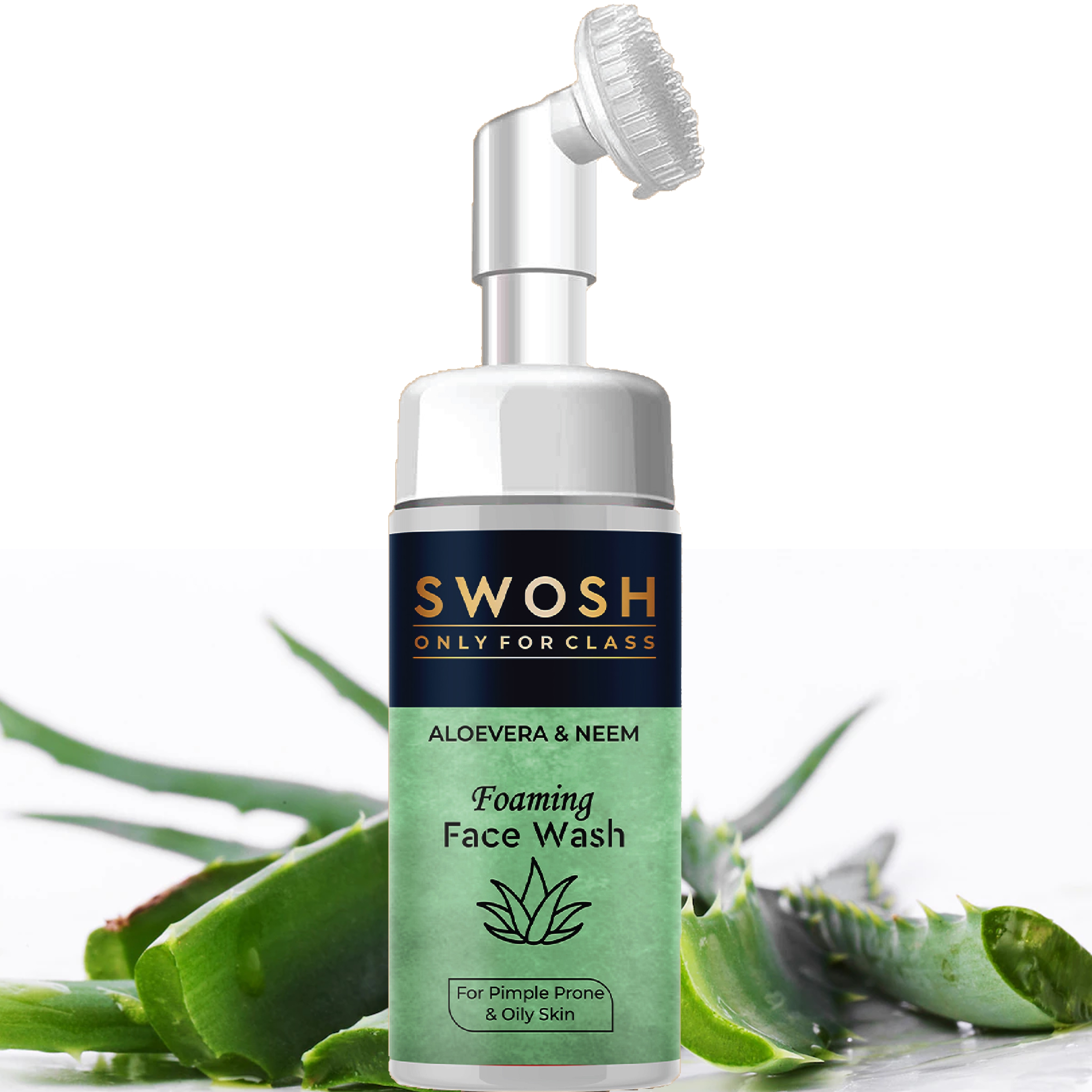 SWOSH | SWOSH Aloe Vera & Neem Foaming Face Wash For Pimple Prone & Oily Skin- No Parabens, Sulphate, Silicones & Color (with Built-in Face Brush), 100 ml