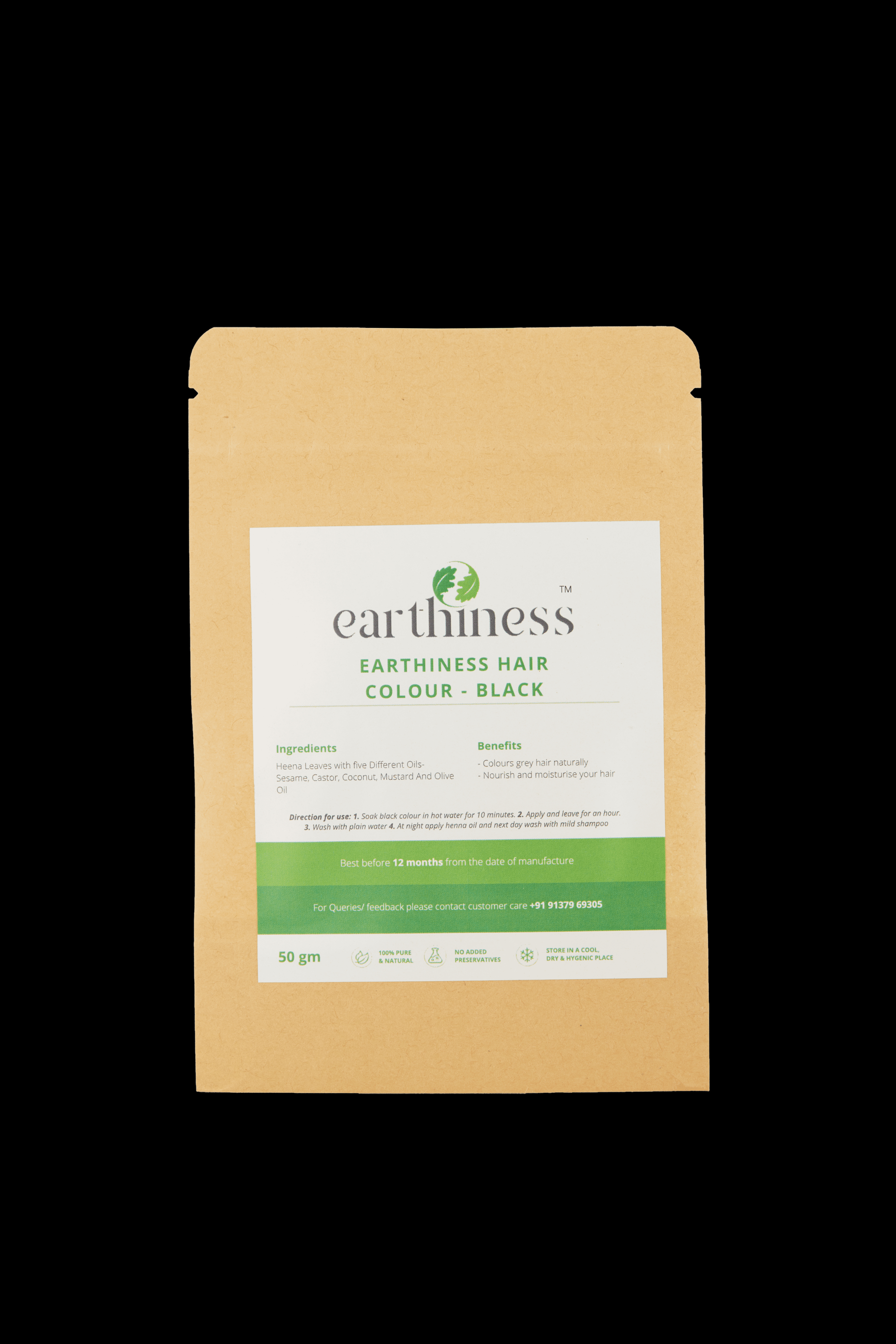 Earthiness | Earthiness Natural Hair Colour - Black - 40 gm