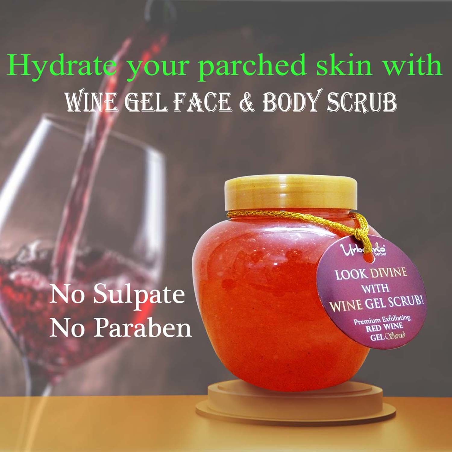 Urbaano Herbal Face & Body Wine Gel Scrub - Exfoliating, Polishing, De Tan, Nourishing, Skin Tightening -500gm
