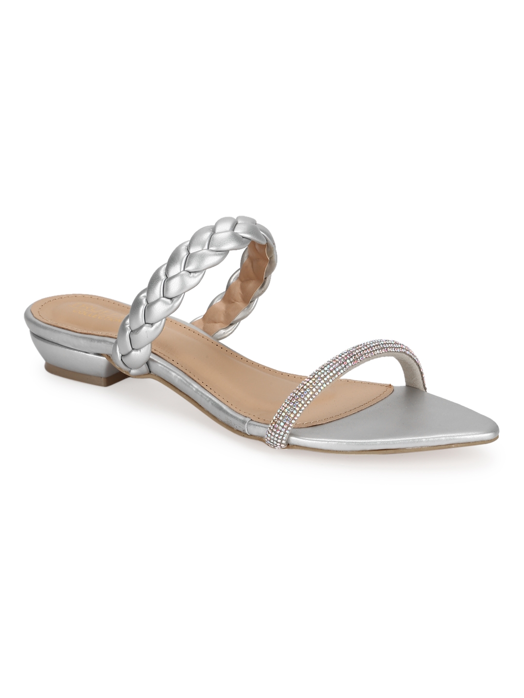 Truffle Collection | Silver PU Braided Pointed Flats
